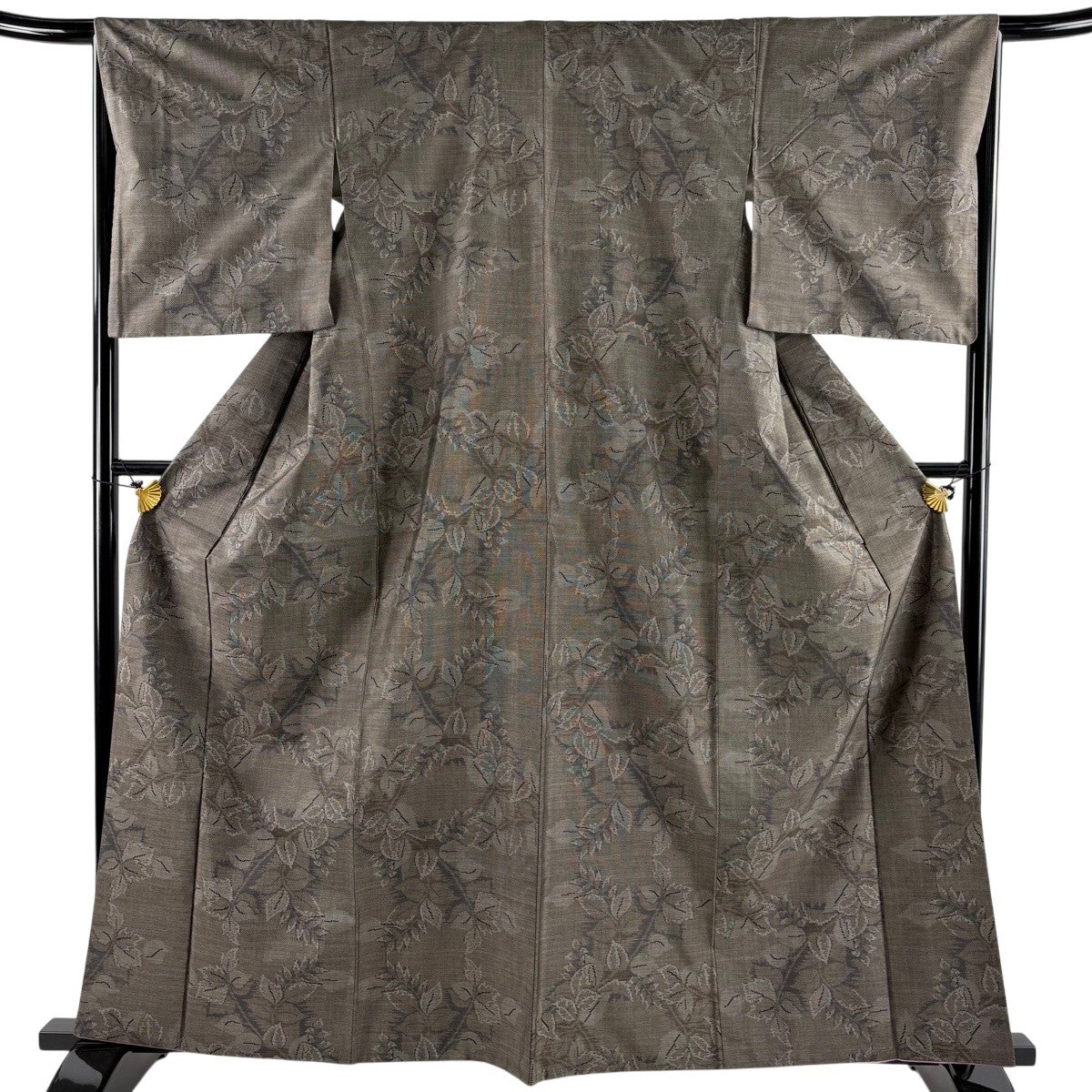 紬 身丈163cm 裄丈68cm L 袷 鼓 焦茶色 正絹 秀品｜中古・古着