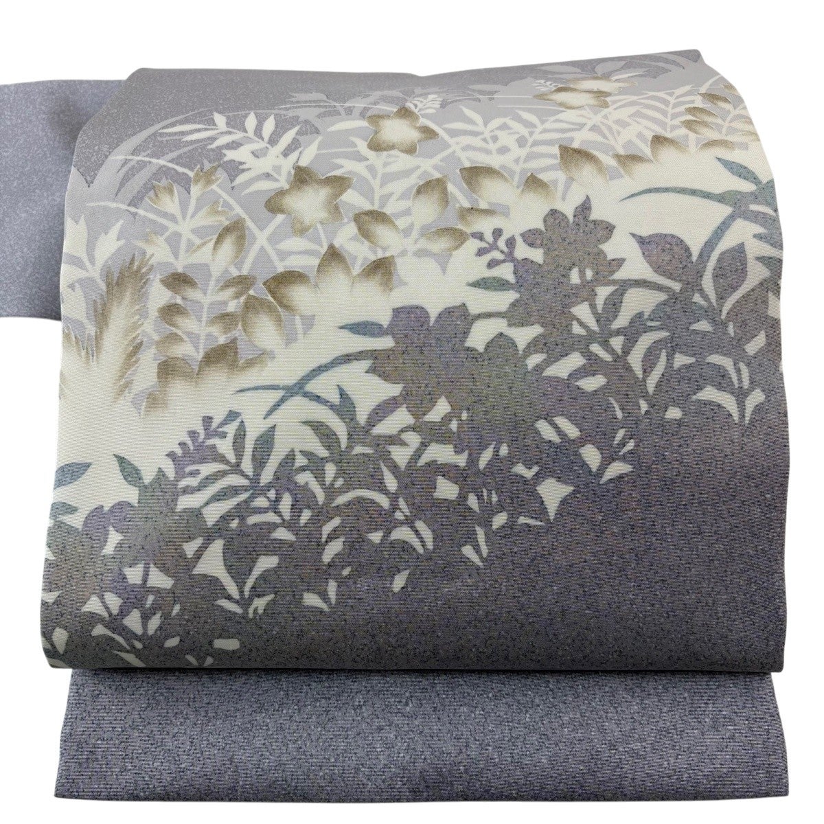 名古屋帯(落款有り) 美品】 名古屋帯 名品 落款あり 菊 若松 灰色 正絹｜中古・古着