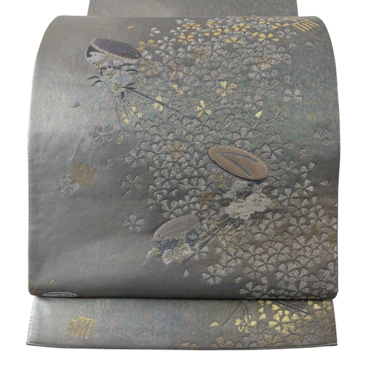 50%OFF 【美品】 袋帯 秀品 粋浪漫 手鞠 桜 金銀糸 箔 黒 六通 正絹