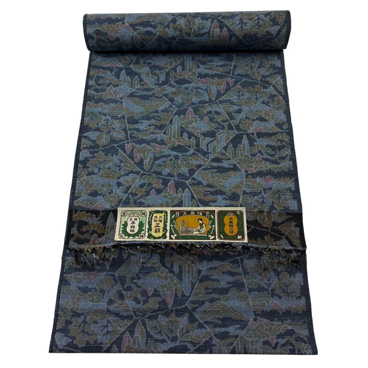 30%OFF 反物 秀品 紬 証紙 松 寄せ柄 青灰色 正絹 K30｜中古・古着