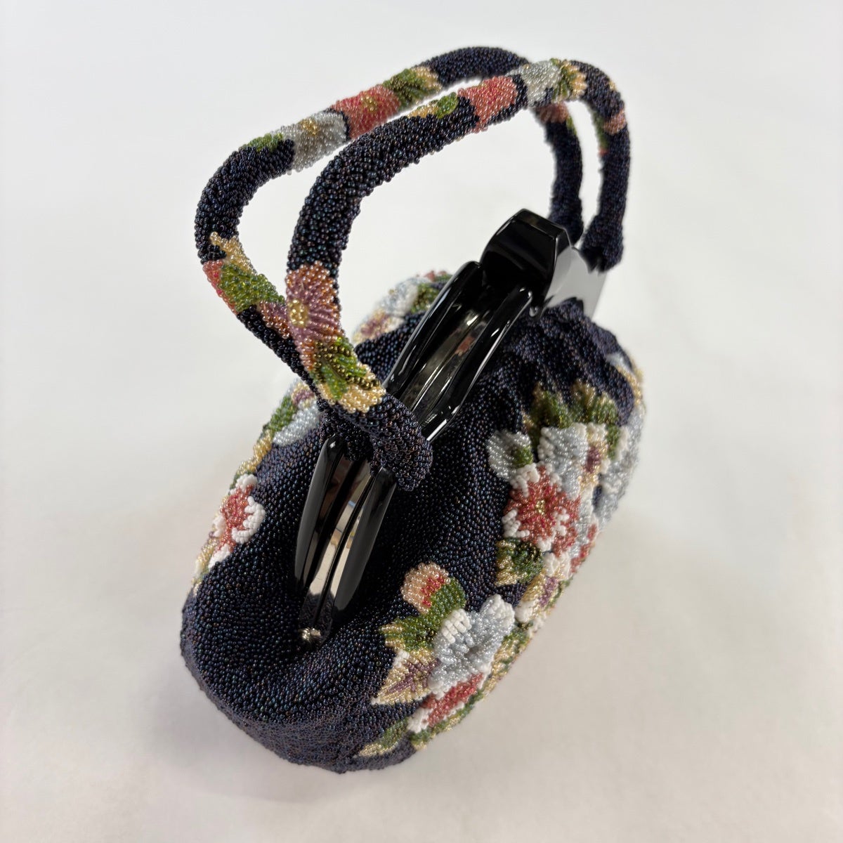 40%OFF 和装バッグ 逸品 ビーズバッグ フォーマル 草花 紺色 ビーズ