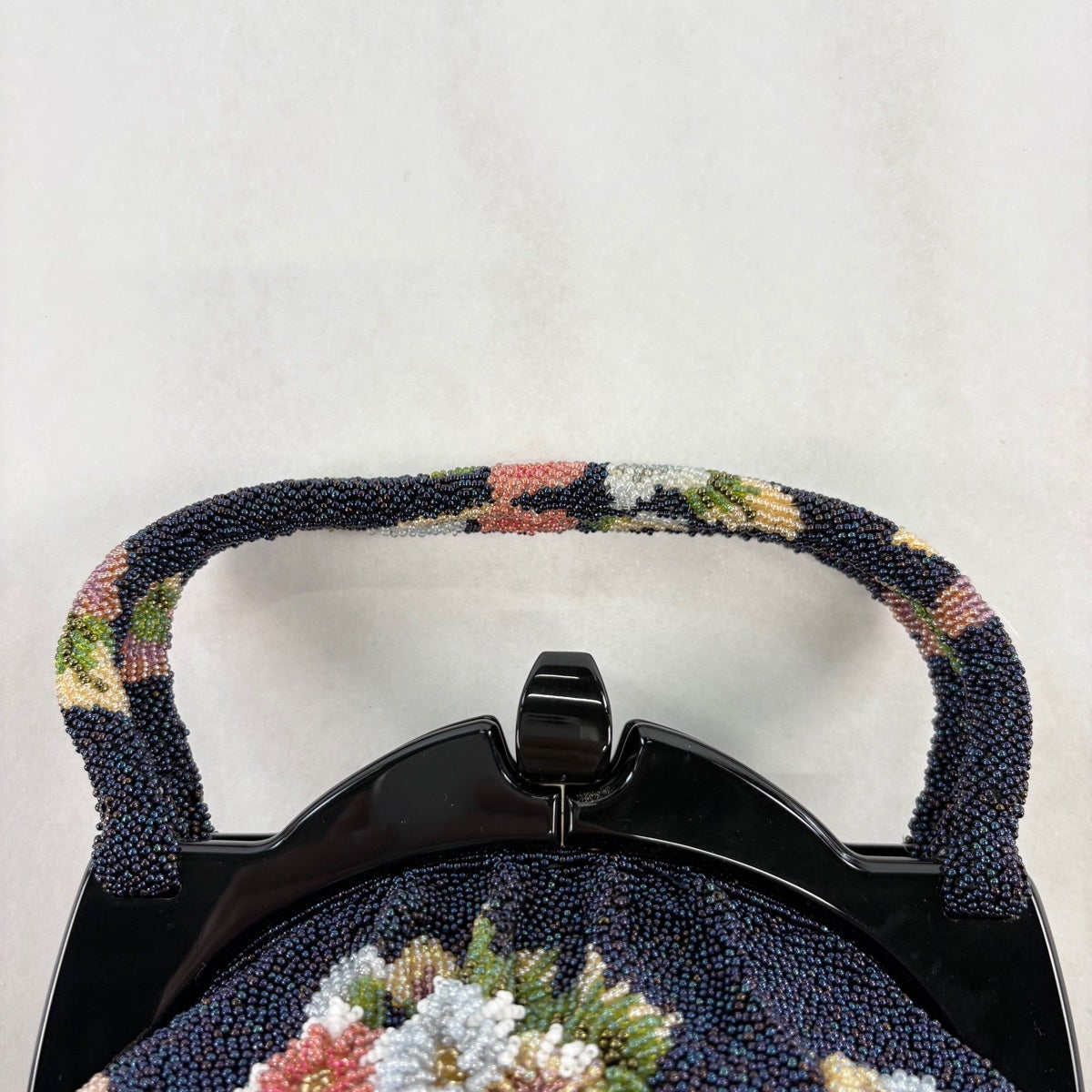 和装バッグ 逸品 ビーズバッグ フォーマル 草花 紺色 ビーズ 和装小物