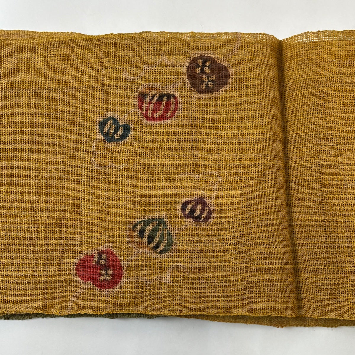 特選 夏物 夏帯 名古屋帯 なごや帯 中古 リサイクル 藤皮の繊維 カジュアル 古代布 藤布 刺繍 蓮根の図 黄土色 きもの北條 A1268-11 特選 夏物 夏帯 名古屋帯 なごや帯 中古 リサイクル 藤皮の繊維