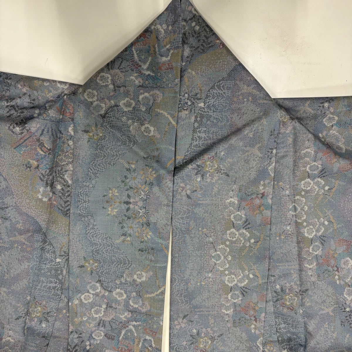 美品】 大島紬 身丈159cm 裄丈62.5cm S 袷 都喜ヱ門 証紙あり 梅 扇 青