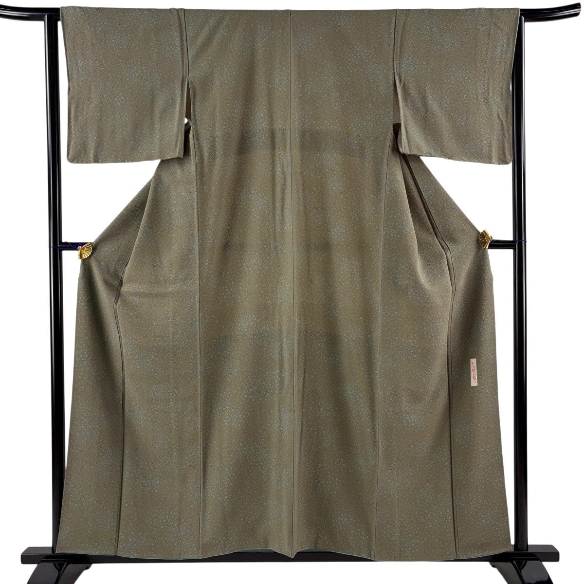 30%OFF 小紋 身丈157cm 裄丈63.5cm S 袷 小花 茶緑色 正絹 名品 K30