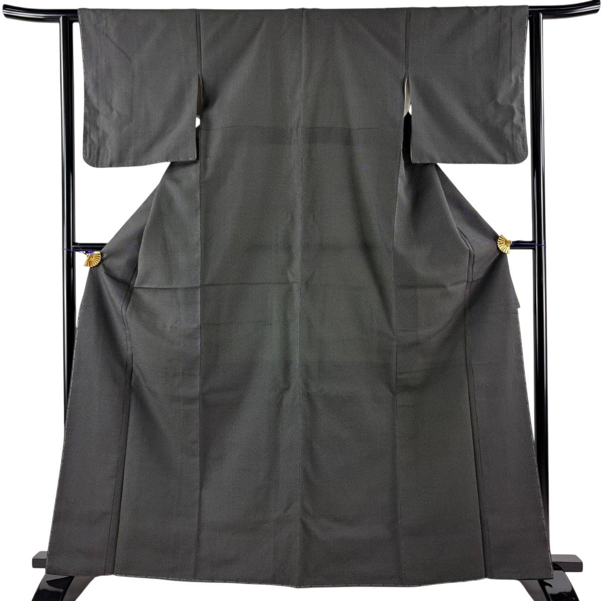 お召 身丈160.5cm 裄丈65cm M 単衣 ドット 灰白 正絹 逸品｜中古・古着