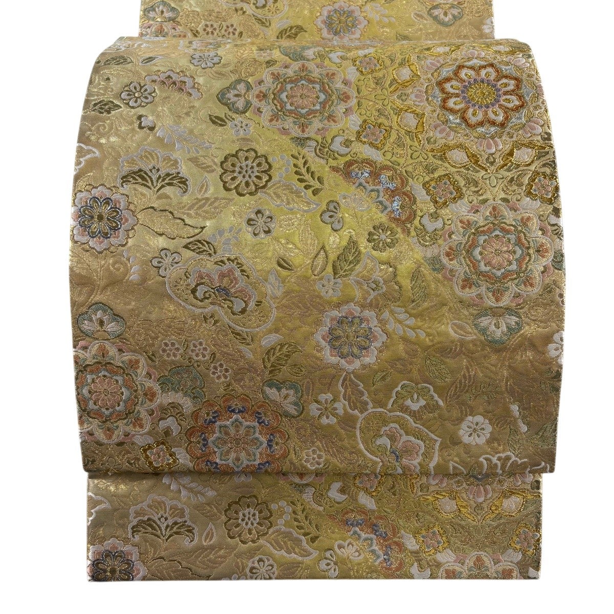 美品】 袋帯 秀品 華文 亀甲 金糸 箔 黄土色 六通 正絹｜中古・古着