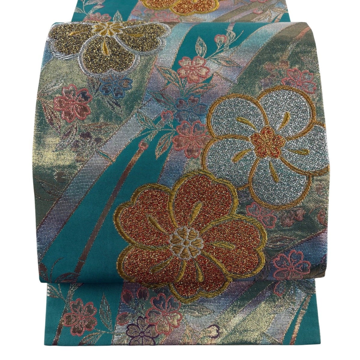 袋帯 秀品 桜 華文 金銀糸 箔 銀色 六通 正絹｜中古・古着・リサイクル