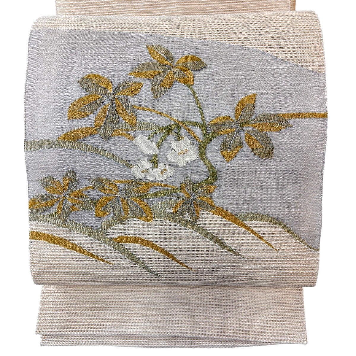 袋帯 秀品 夏帯 絽 市松流風 箔 灰色 六通 正絹｜中古・古着