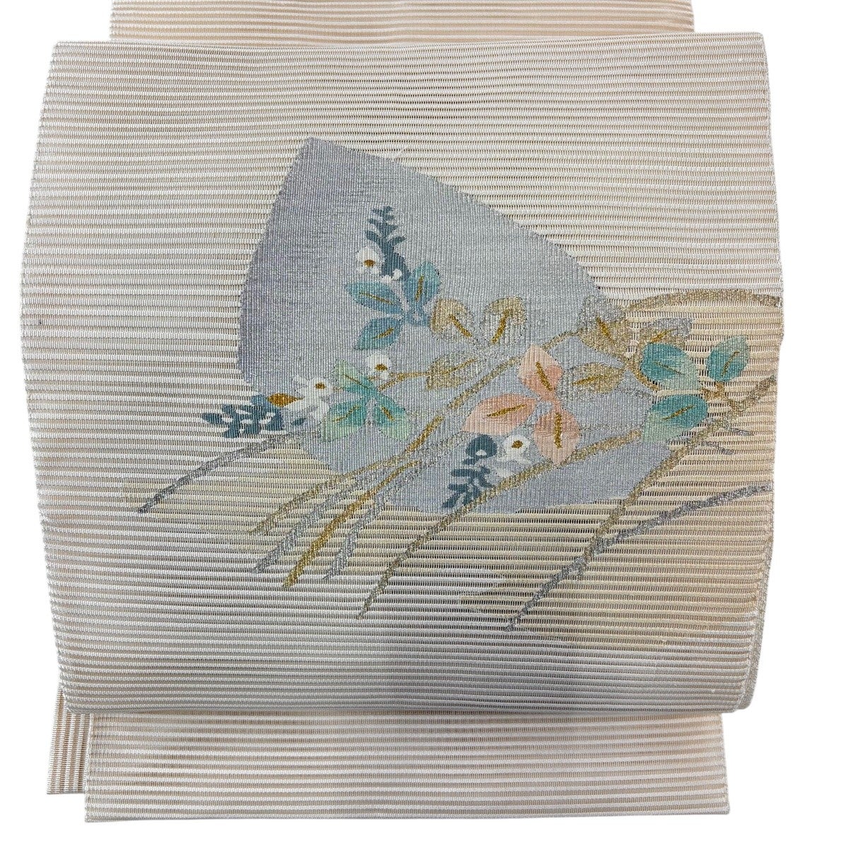 名古屋帯 秀品 夏帯 絽 八寸名古屋帯 四角 菱 金銀糸 刺繍 水色 正絹