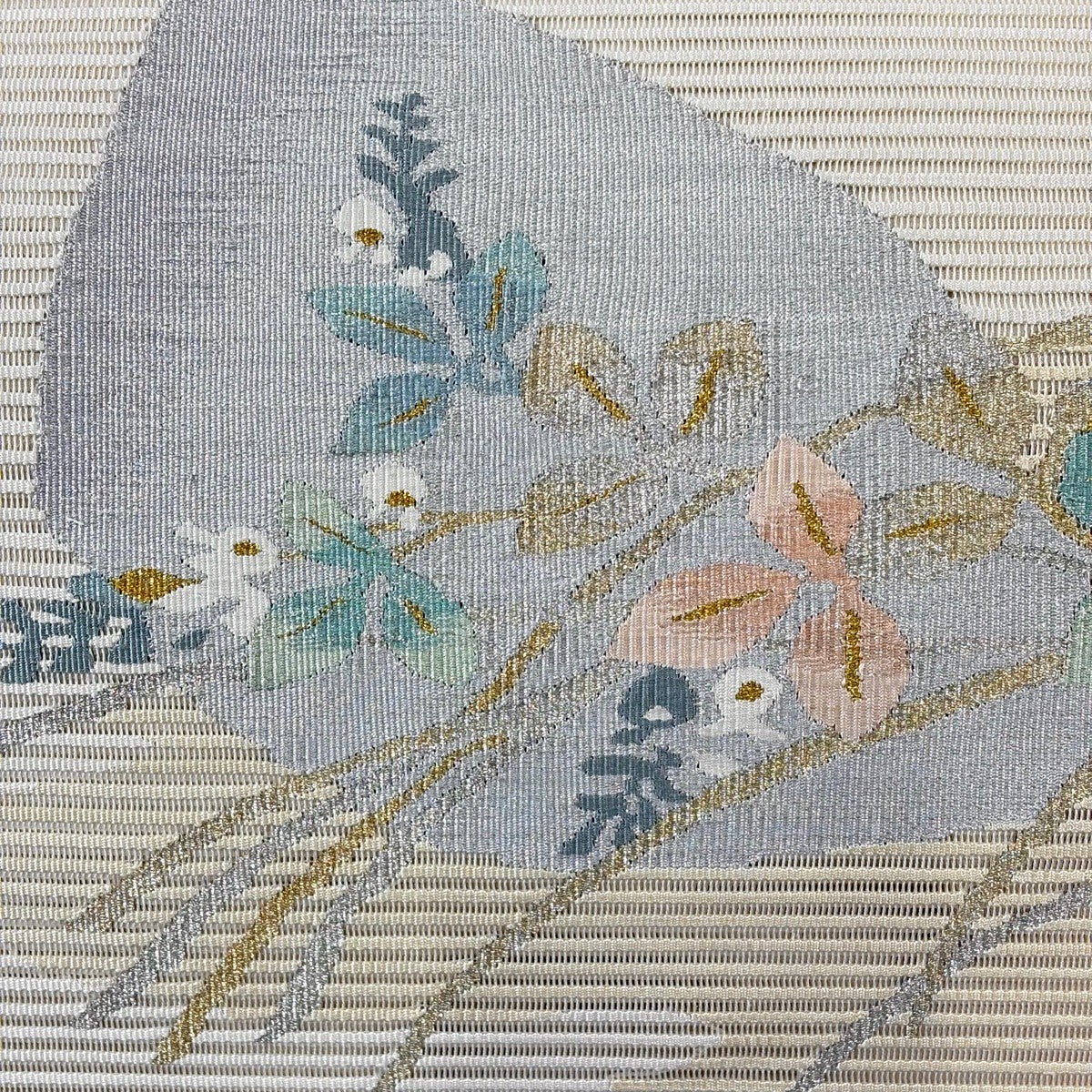 美品】 名古屋帯 秀品 夏帯 絽 八寸名古屋帯 松葉仕立て 草花 金銀糸