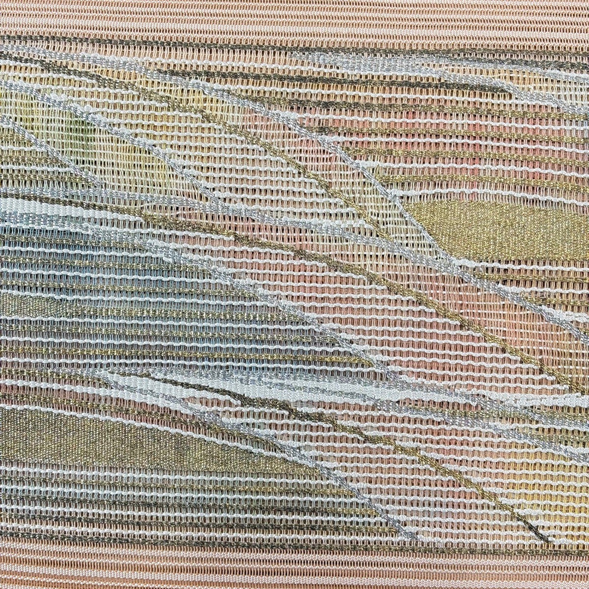 名古屋帯 秀品 夏帯 絽 八寸名古屋帯 波 金銀糸 薄オレンジ 正絹｜中古
