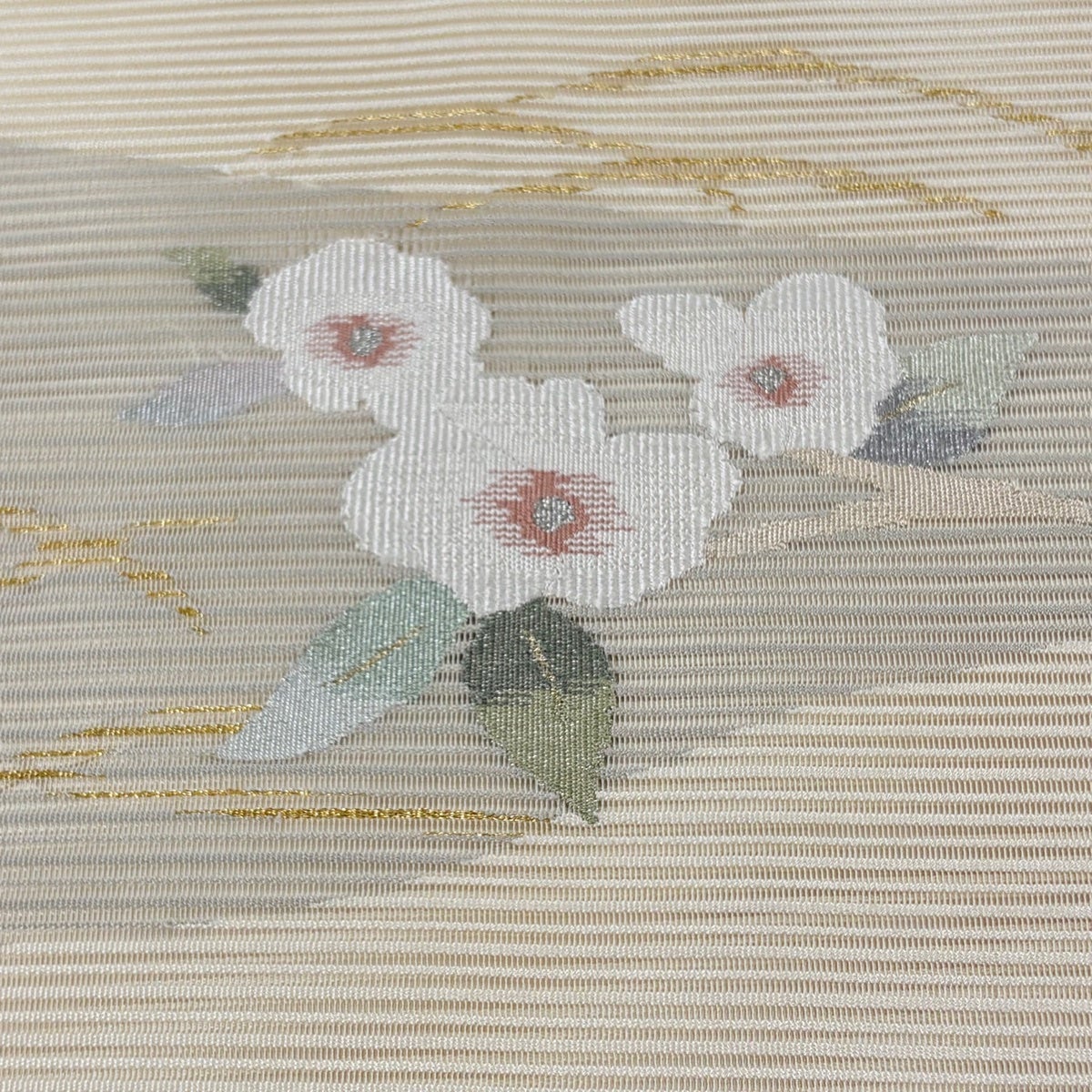 名古屋帯 秀品 夏帯 絽 草花 金銀糸 クリーム 正絹｜中古・古着