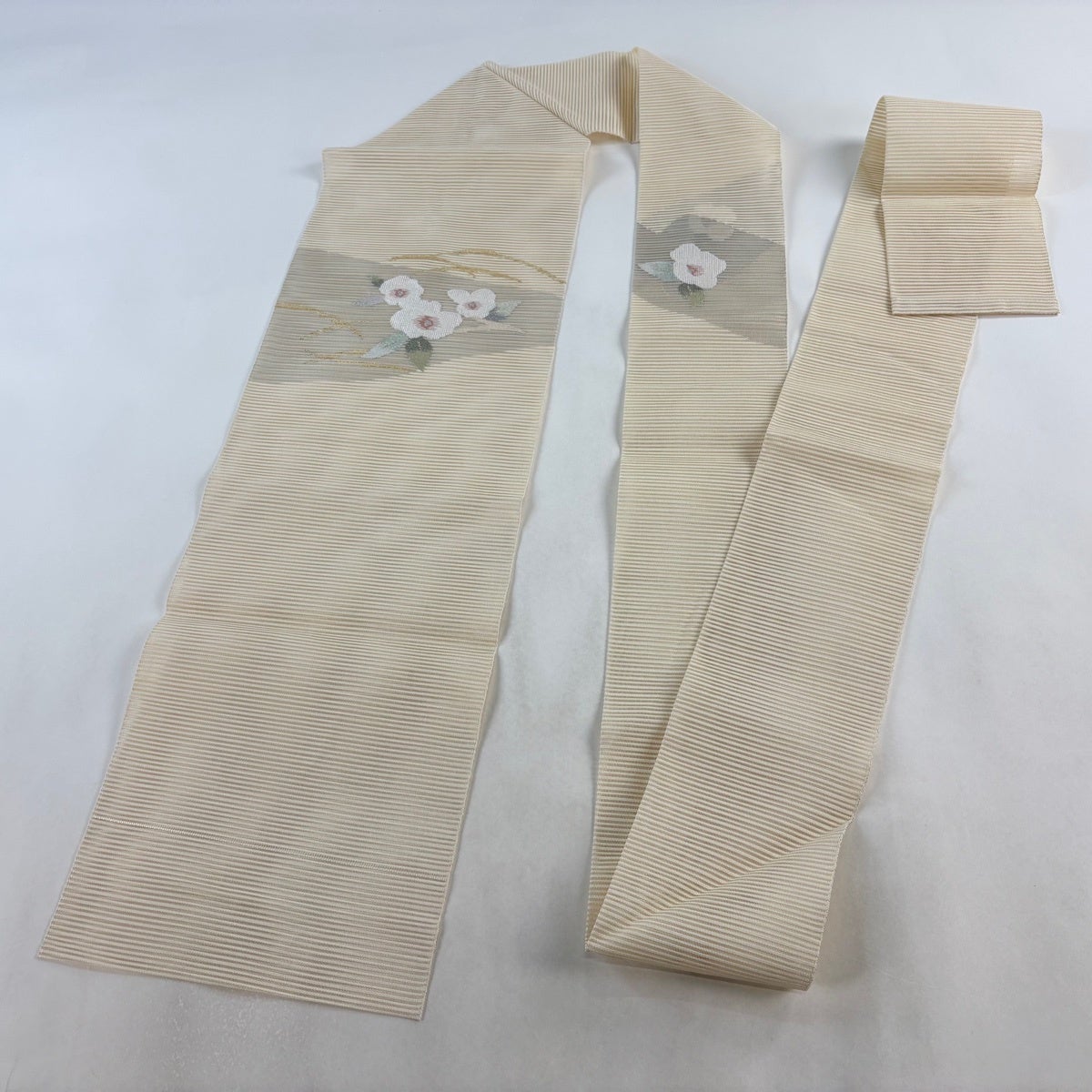 名古屋帯 秀品 夏帯 絽 草花 金銀糸 クリーム 正絹｜中古・古着