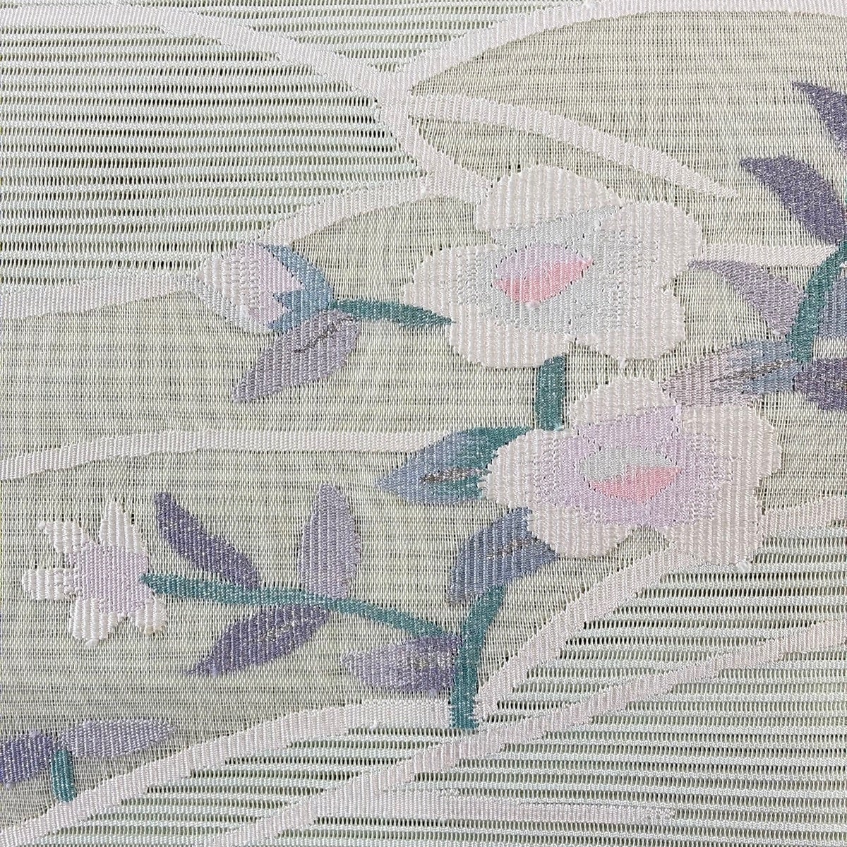 70%OFF 名古屋帯 秀品 夏帯 八寸名古屋帯 絽 草花 銀糸 薄緑 正絹 K70