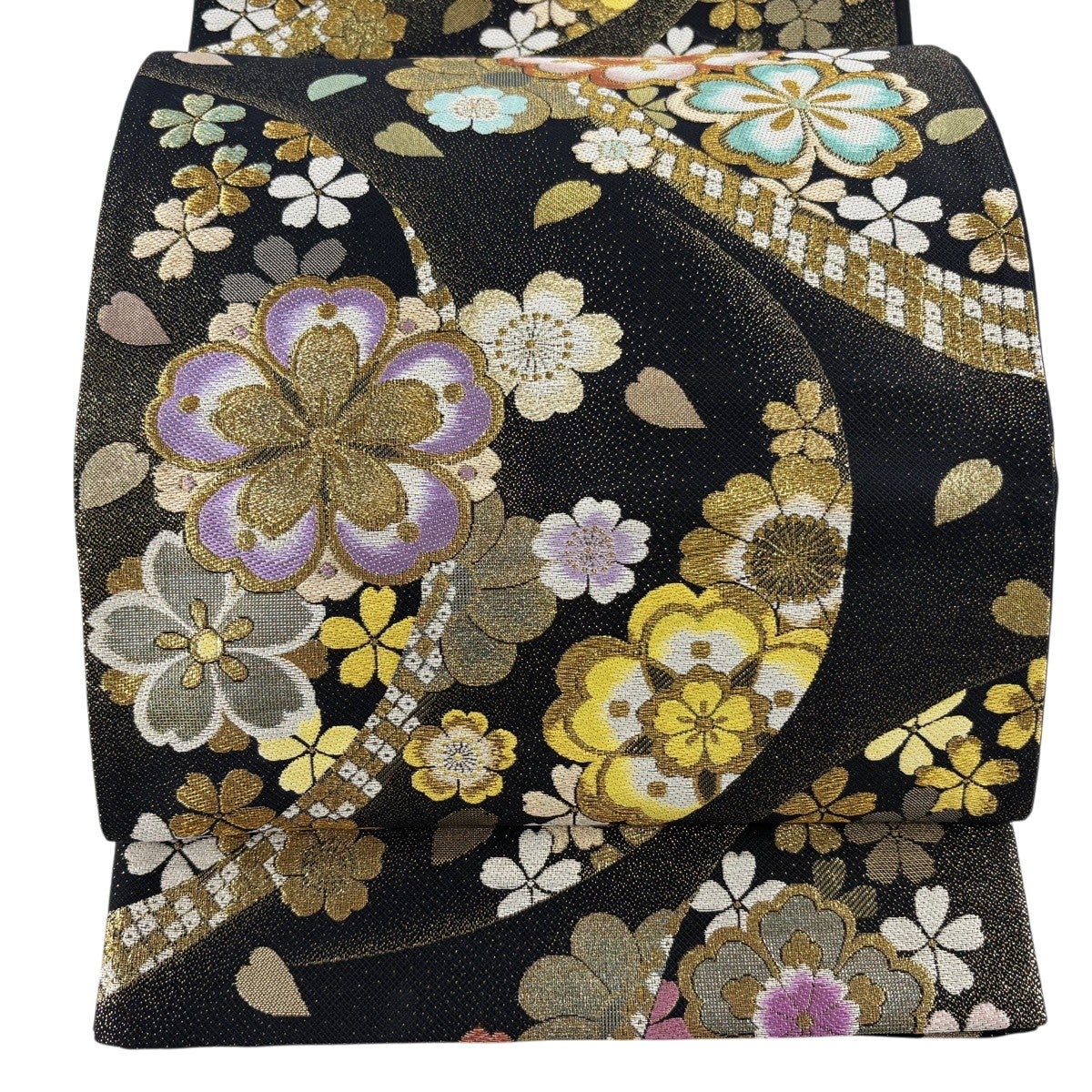 美品】 袋帯 秀品 やまと 梅 桜 黒 六通 正絹｜中古・古着・リサイクル