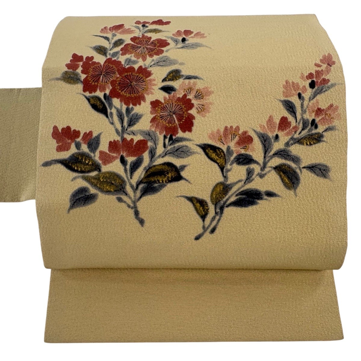 名古屋帯 名品 落款あり 山科春宣 刀 桜 金彩 ベージュ 正絹｜中古 