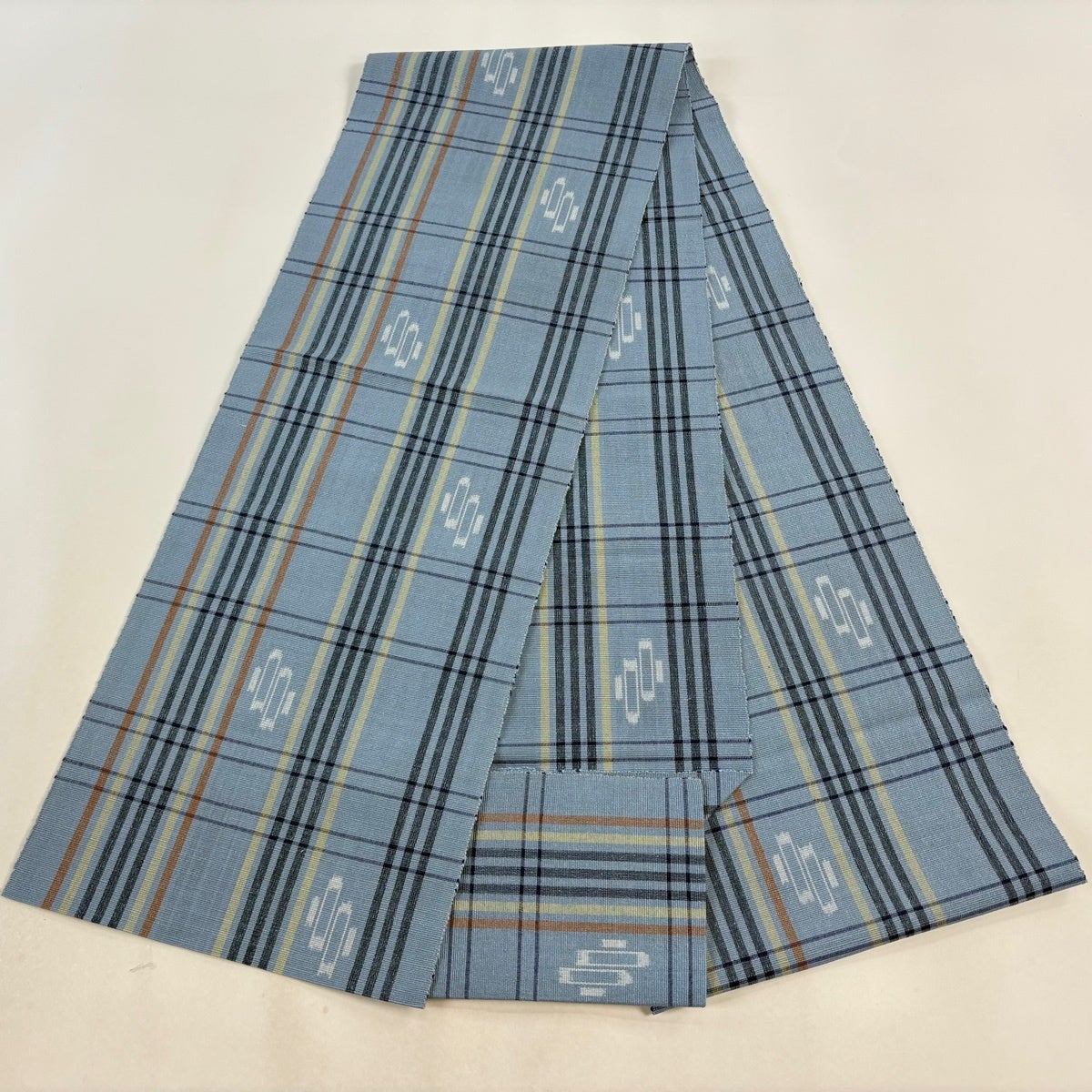 美品】 名古屋帯 名品 八寸名古屋帯 松葉仕立て 紬地 やまと 幾何学