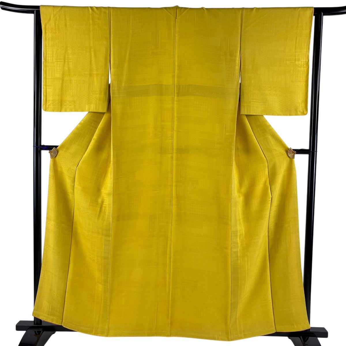 30%OFF 色無地 身丈157.5cm 裄丈65cm M 袷 地紋 黄色 正絹 優品 K30