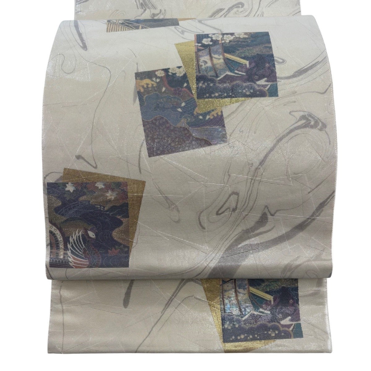 美品 開き名古屋帯 秀品 墨流し 縞 薄緑 正絹｜中古・古着