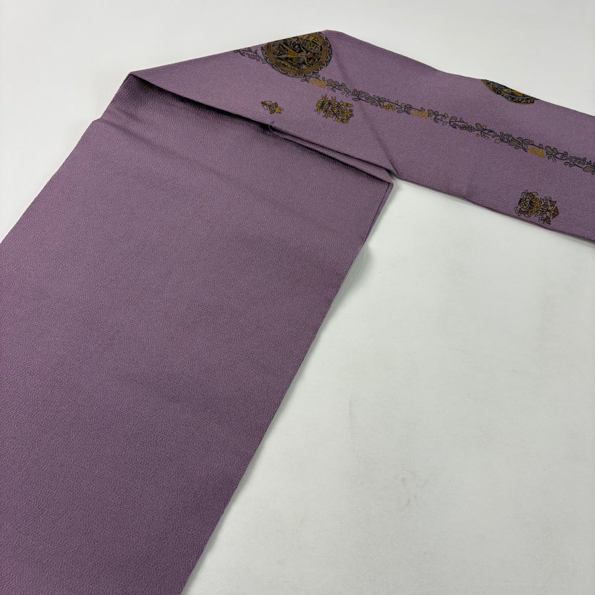 30%OFF 名古屋帯 秀品 コプト柄 草花 金彩 縮緬 薄紫 正絹 K30｜中古
