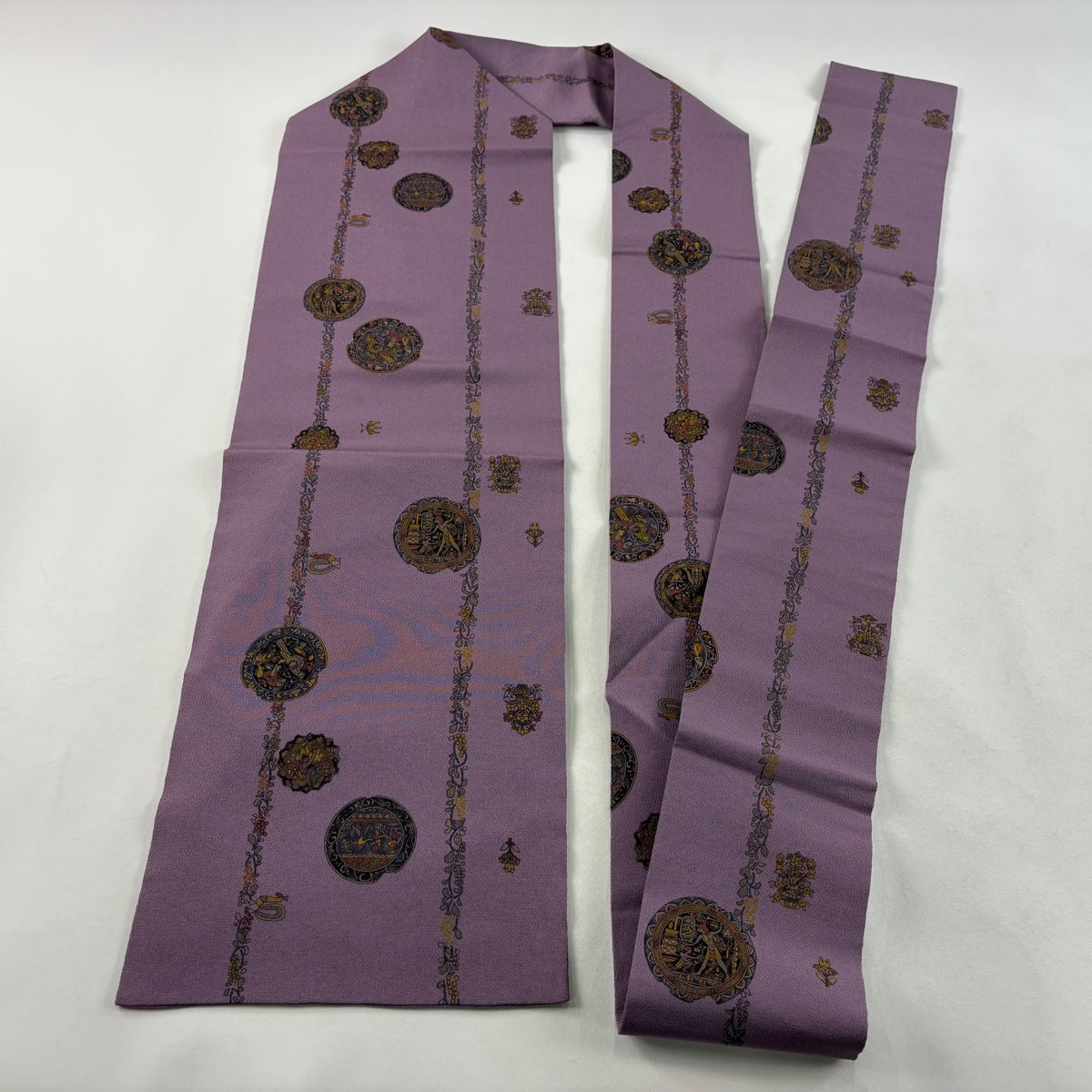 30%OFF 名古屋帯 秀品 コプト柄 草花 金彩 縮緬 薄紫 正絹 K30｜中古