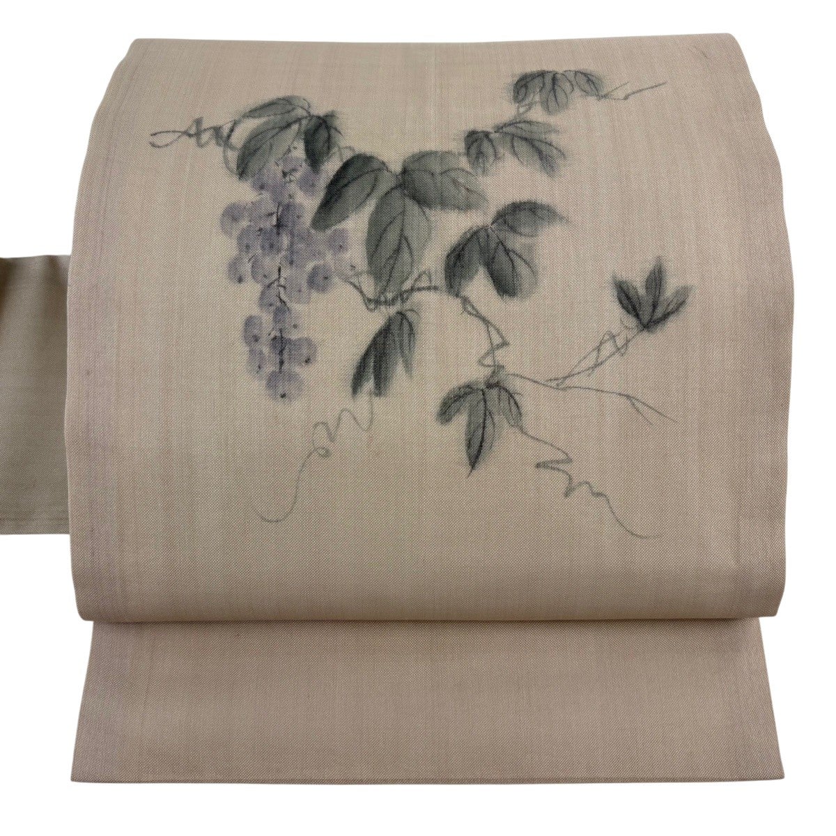 美品】 名古屋帯 名品 落款あり 夏帯 夏紬地 葡萄 薄茶色 正絹｜中古