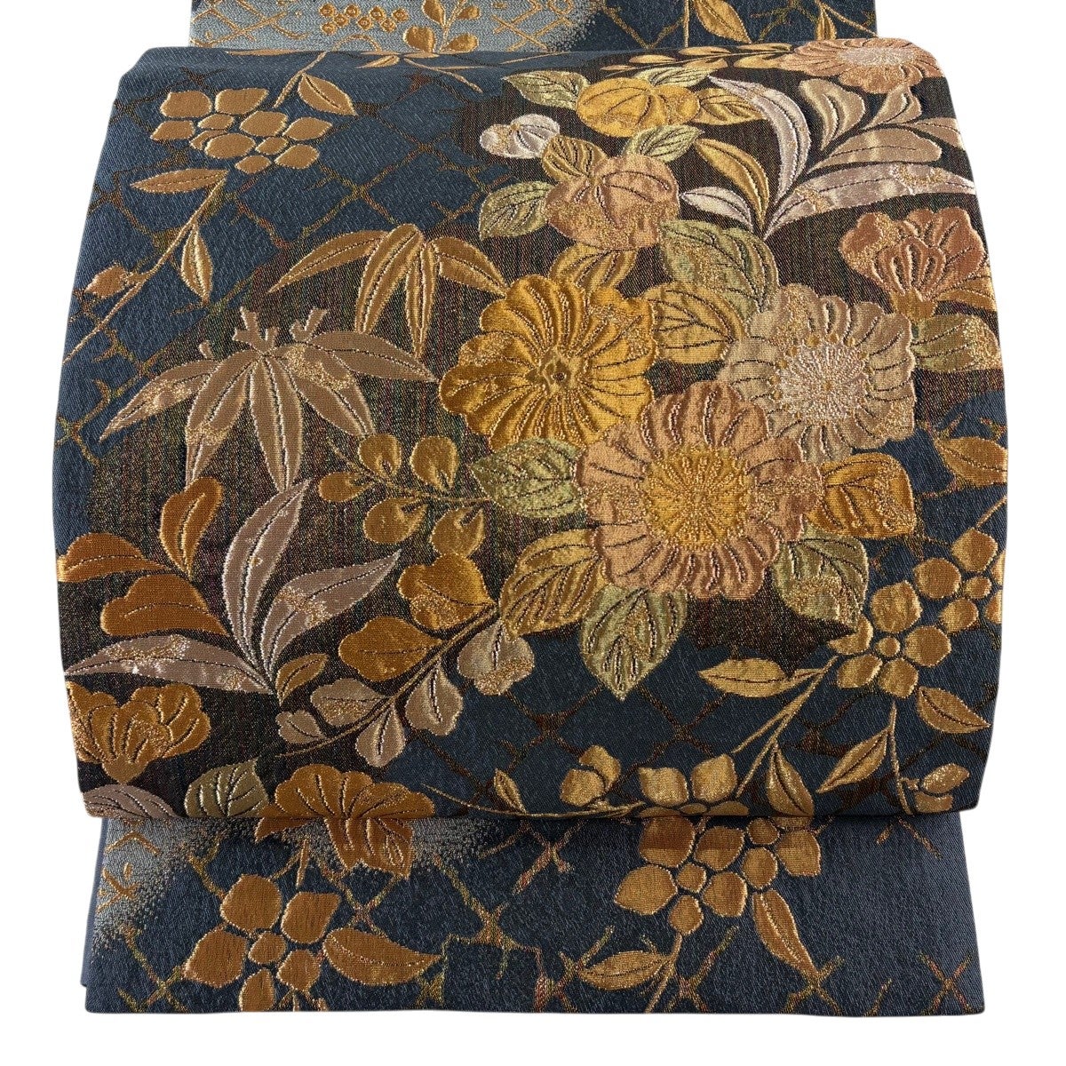 ★専用★ 辻が花　織り込み　六通袋帯　未使用 美品】 袋帯 秀品 辻が花柄 笹 箔 金銀糸 紺色 六通 正絹｜中古・古着