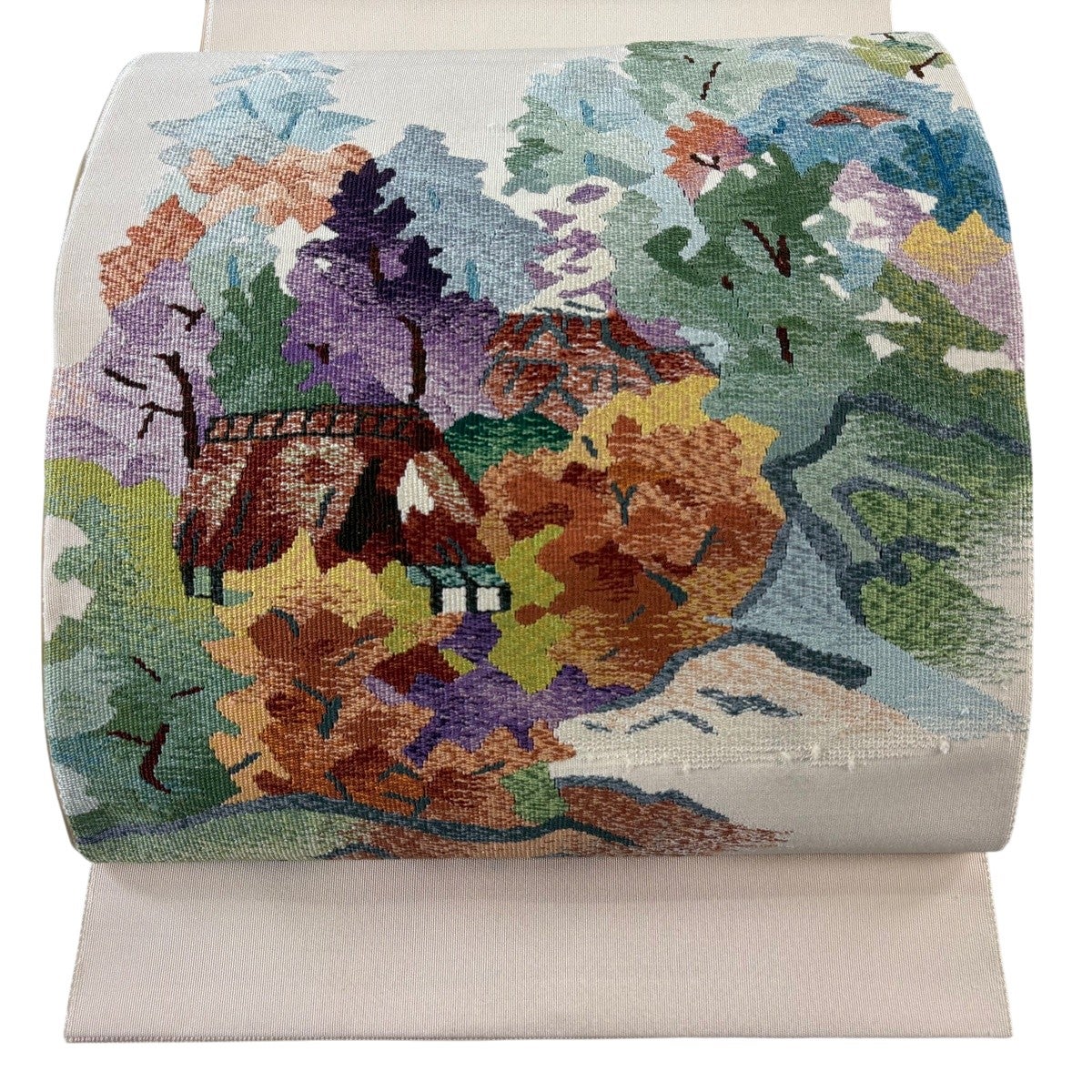 名古屋帯 秀品 綴れ 吹き寄せ 霞 金銀糸 クリーム 正絹｜中古・古着 