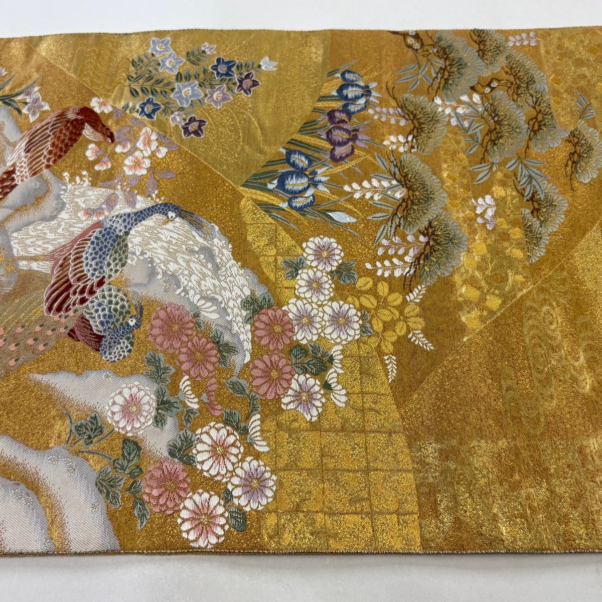 袋帯 秀品 孔雀 草花 金糸 箔 金色 六通 正絹｜中古・古着・リサイクル