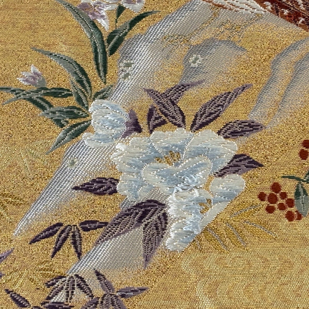 袋帯 秀品 孔雀 草花 金糸 箔 金色 六通 正絹｜中古・古着・リサイクル