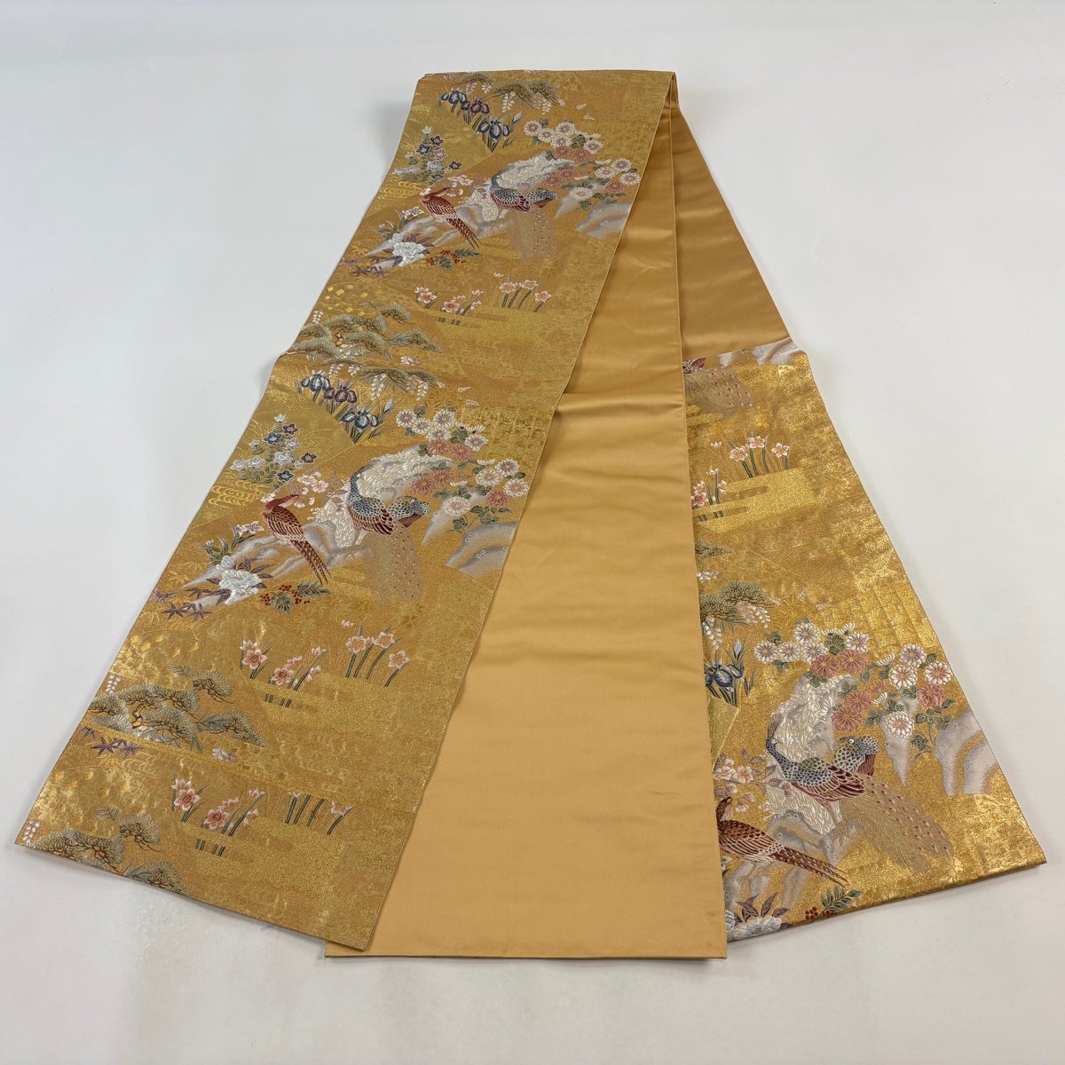 袋帯 秀品 孔雀 草花 金糸 箔 金色 六通 正絹｜中古・古着・リサイクル