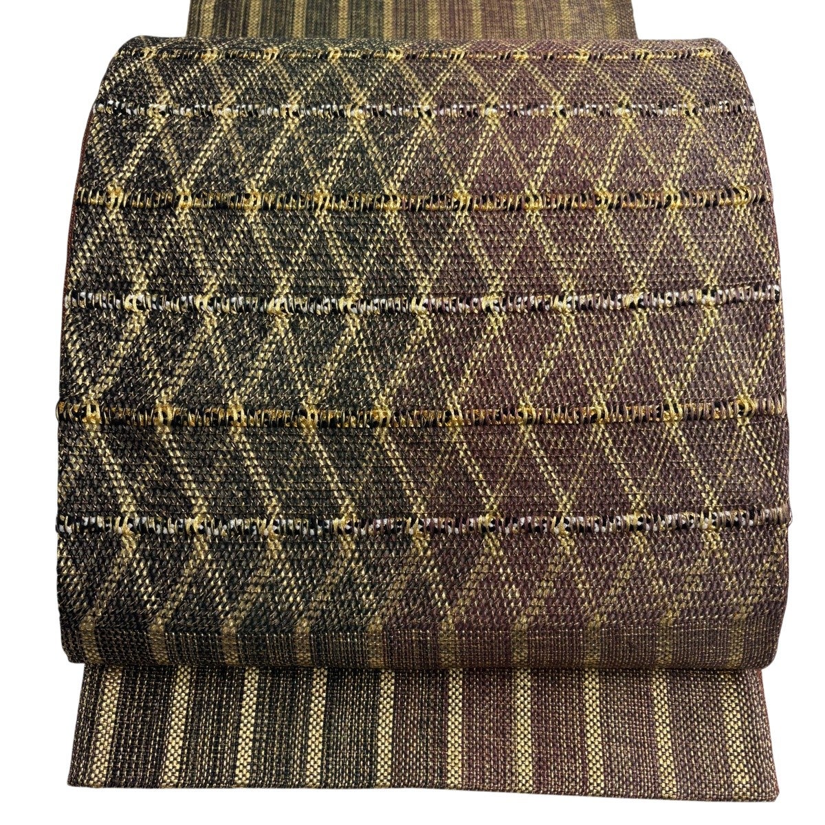 最終価格】 77%OFF 【美品】 袋帯 秀品 幾何学 金糸 ベージュ お太鼓柄