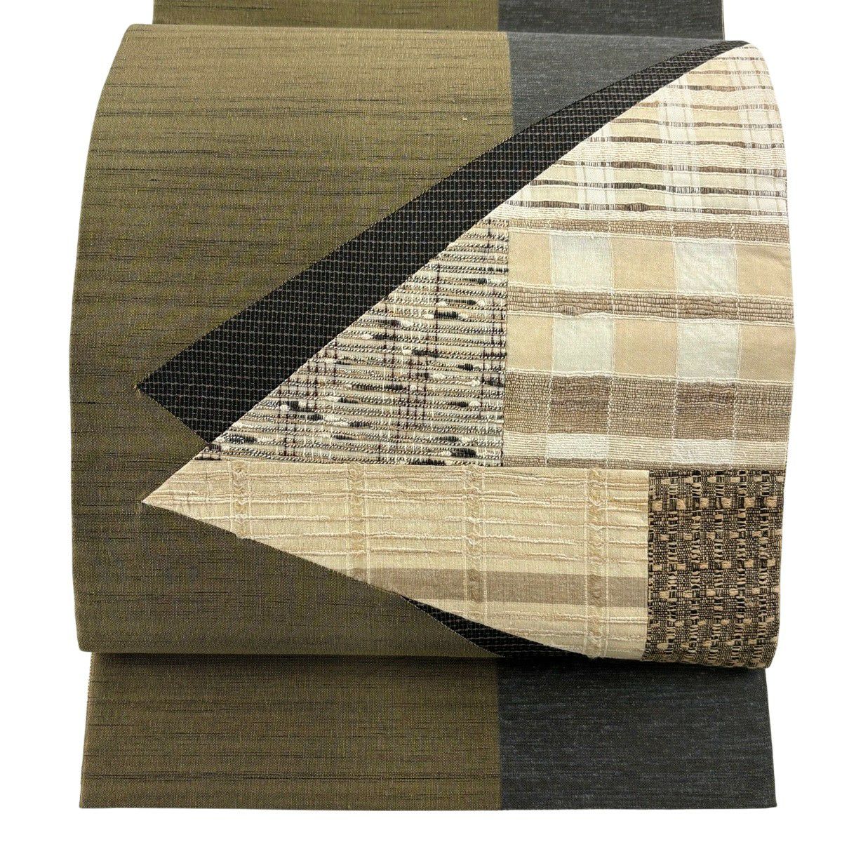 50%OFF 【美品】 袋帯 逸品 やまと 幾何学 茶緑色 お太鼓柄 正絹 50%OFF 【美品】 袋帯 逸品 やまと 幾何学 茶緑色 お太鼓柄 正絹