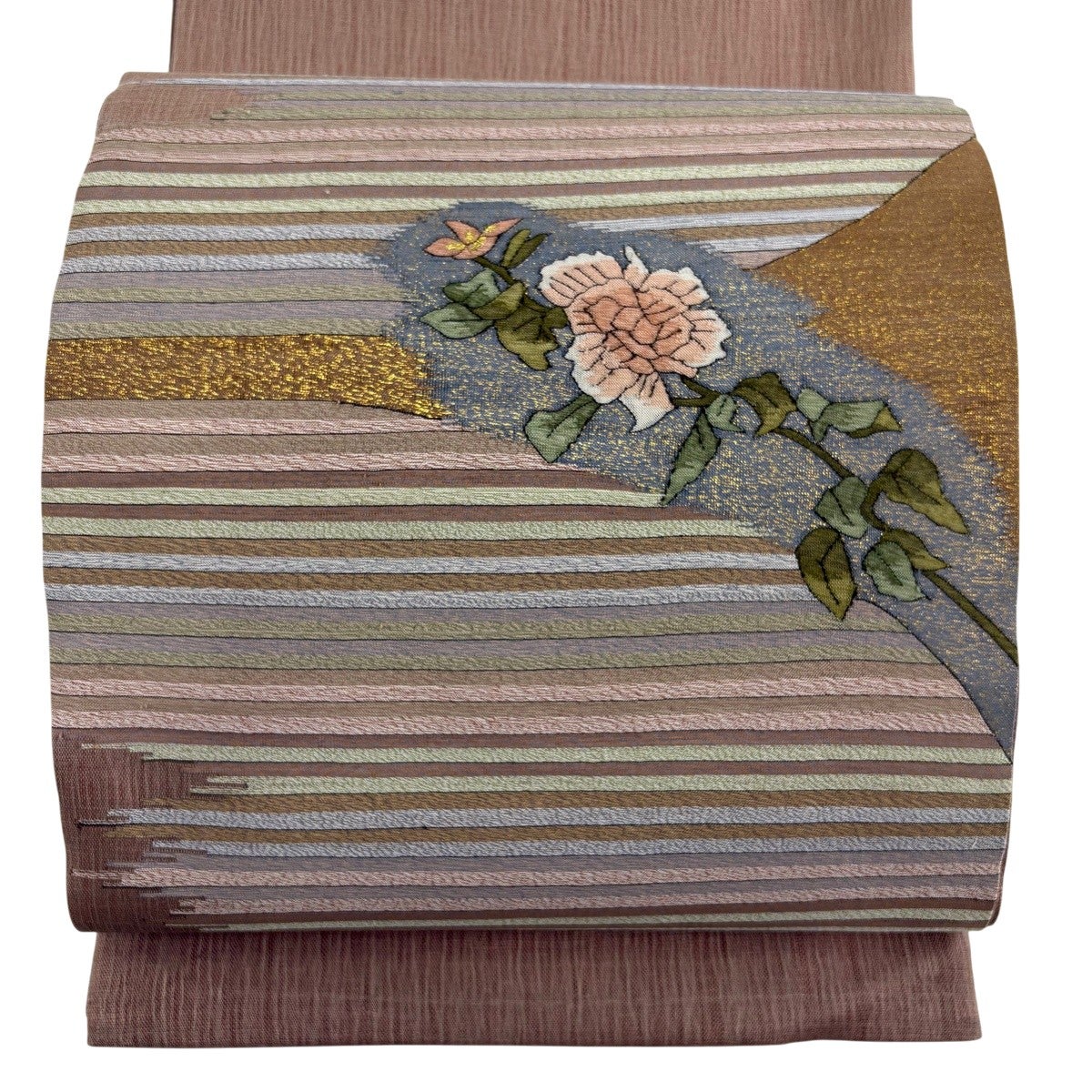 美品】 名古屋帯 秀品 夏帯 絽 枝花 金銀糸 ベージュ 正絹｜中古・古着