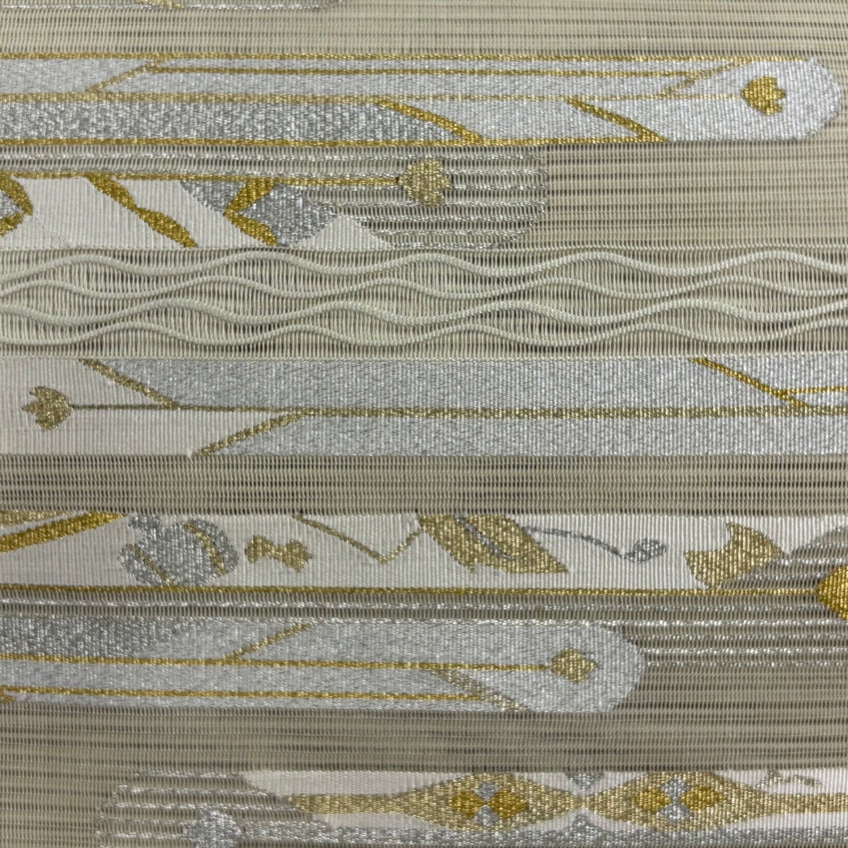 名古屋帯 秀品 夏帯 絽 八寸名古屋帯 霞 花 金銀糸 ベージュ 正絹