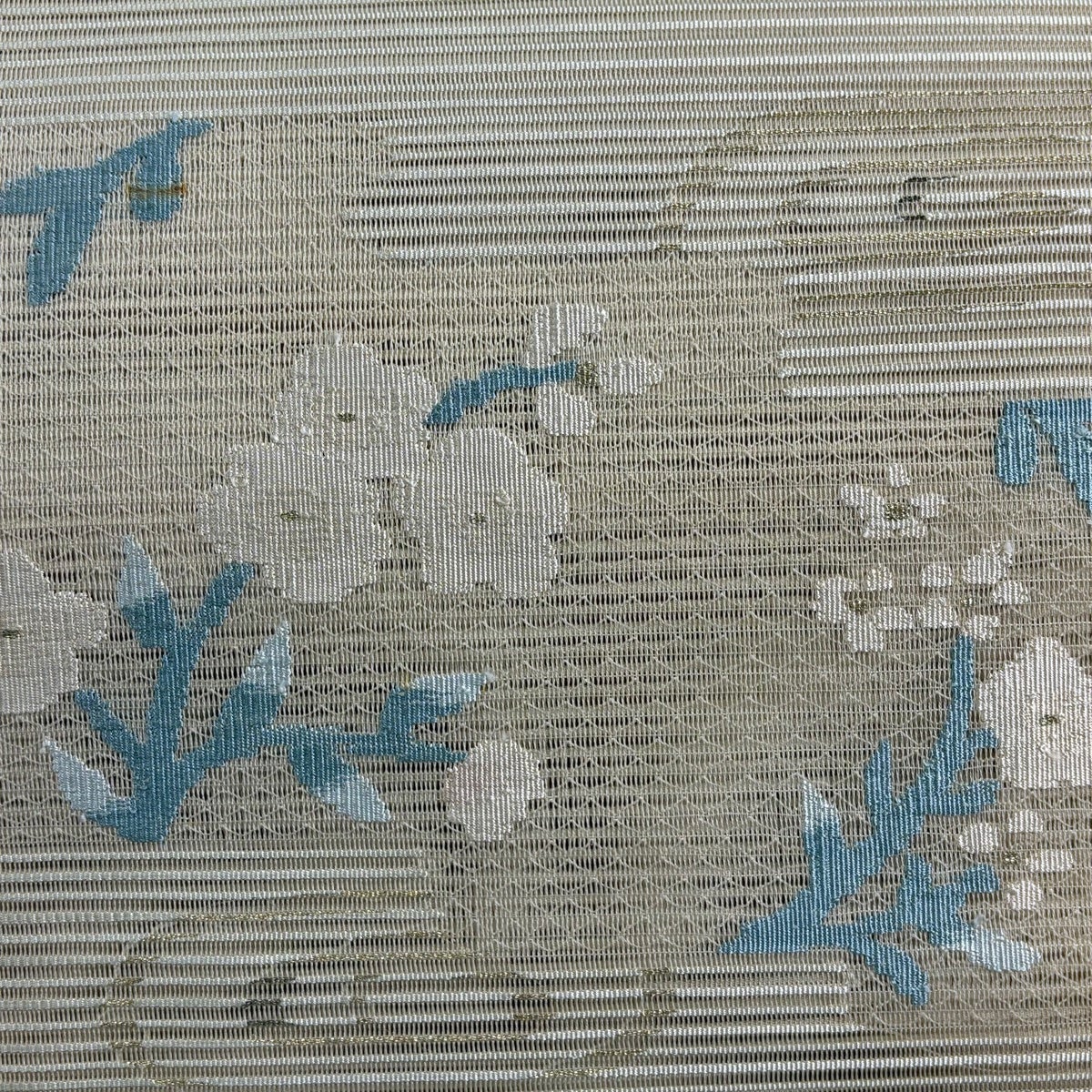 名古屋帯 秀品 夏帯 絽 松葉仕立て 八寸名古屋帯 草花 流水 金糸