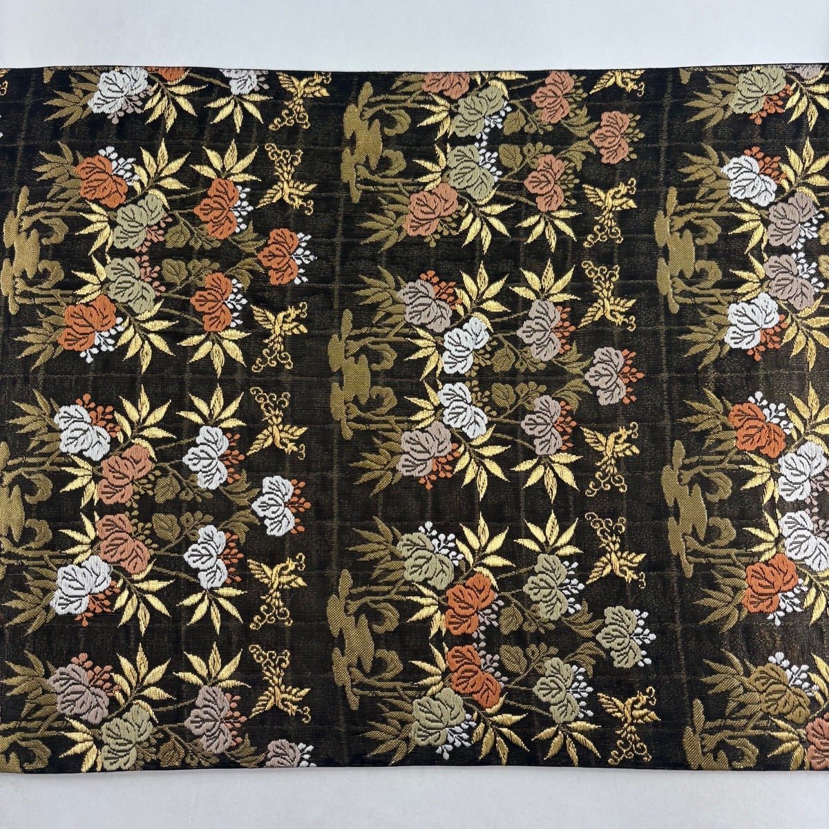 美品】 袋帯 秀品 関西仕立て 桐竹鳳凰段変文 金糸 箔 墨色 六通 正絹