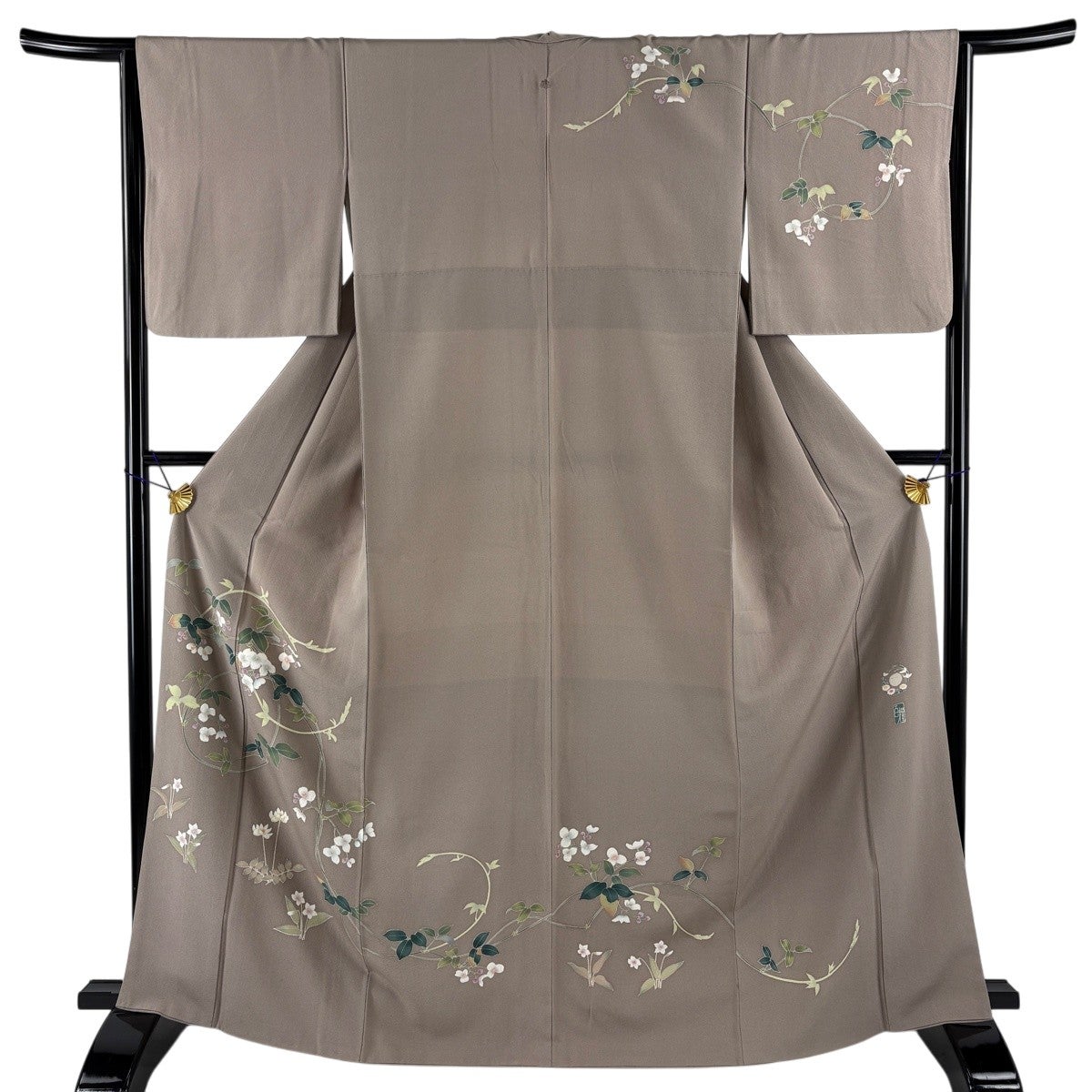 付下げ 身丈159.5cm 裄丈64.5cm M 袷 和泉衛知 落款あり 短冊 花鳥 薄
