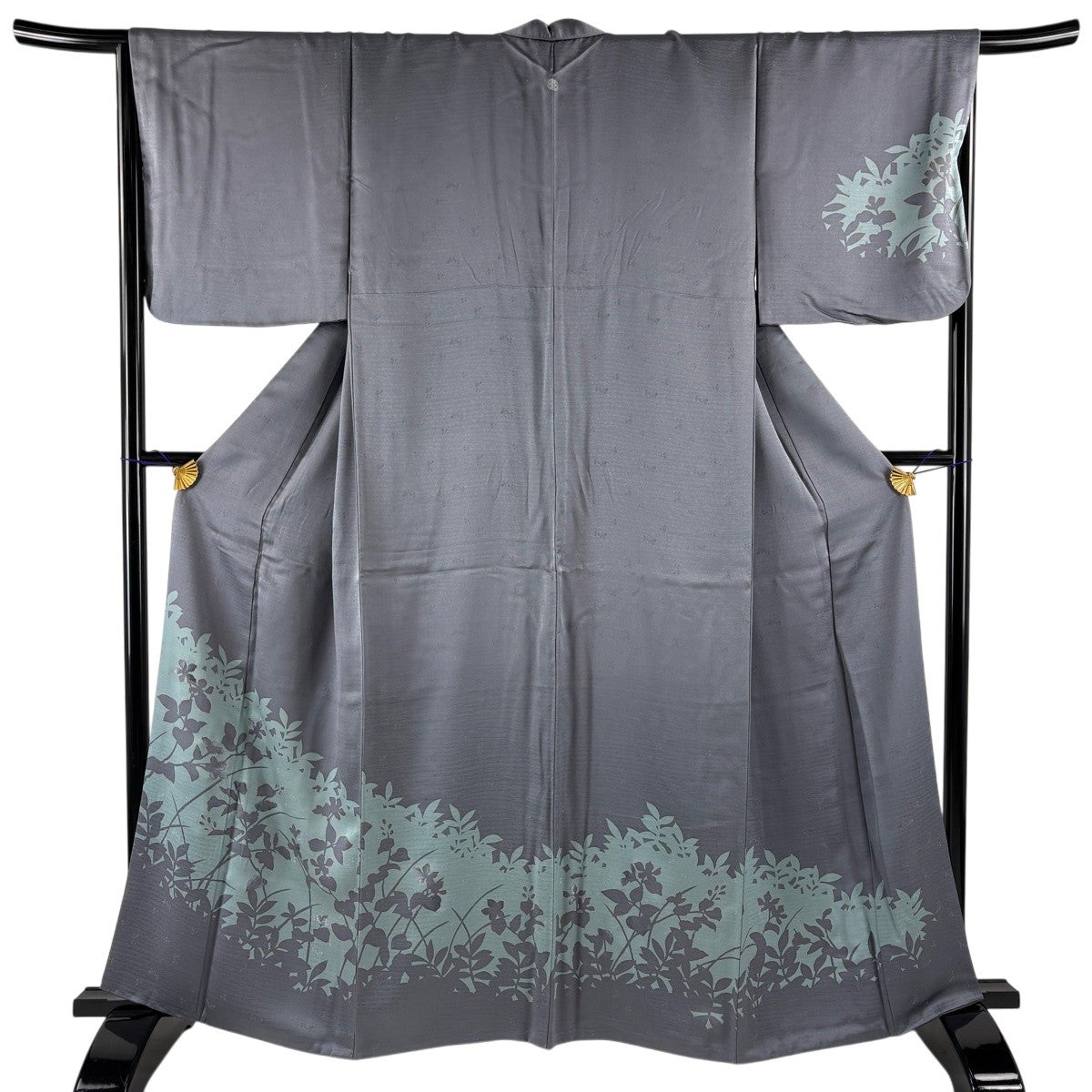訪問着 身丈161cm 裄丈66.5cm M 袷 菊 桜 金彩 染め分け 深緑 正絹 秀