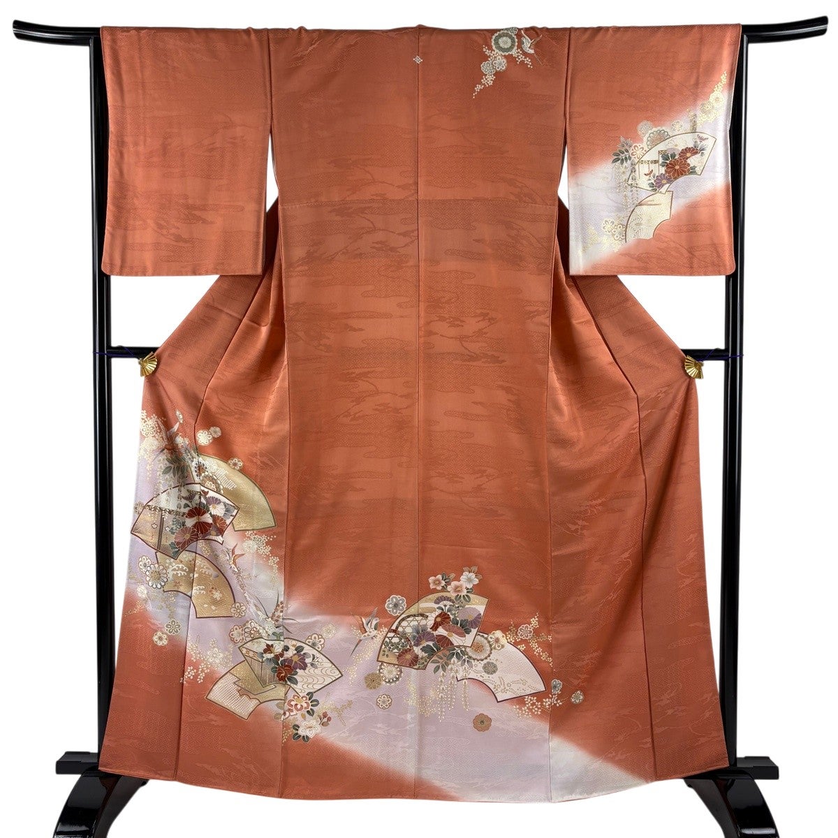 美品】 訪問着 身丈162cm 裄丈66cm M 袷 扇面 花鳥 金彩 ぼかし