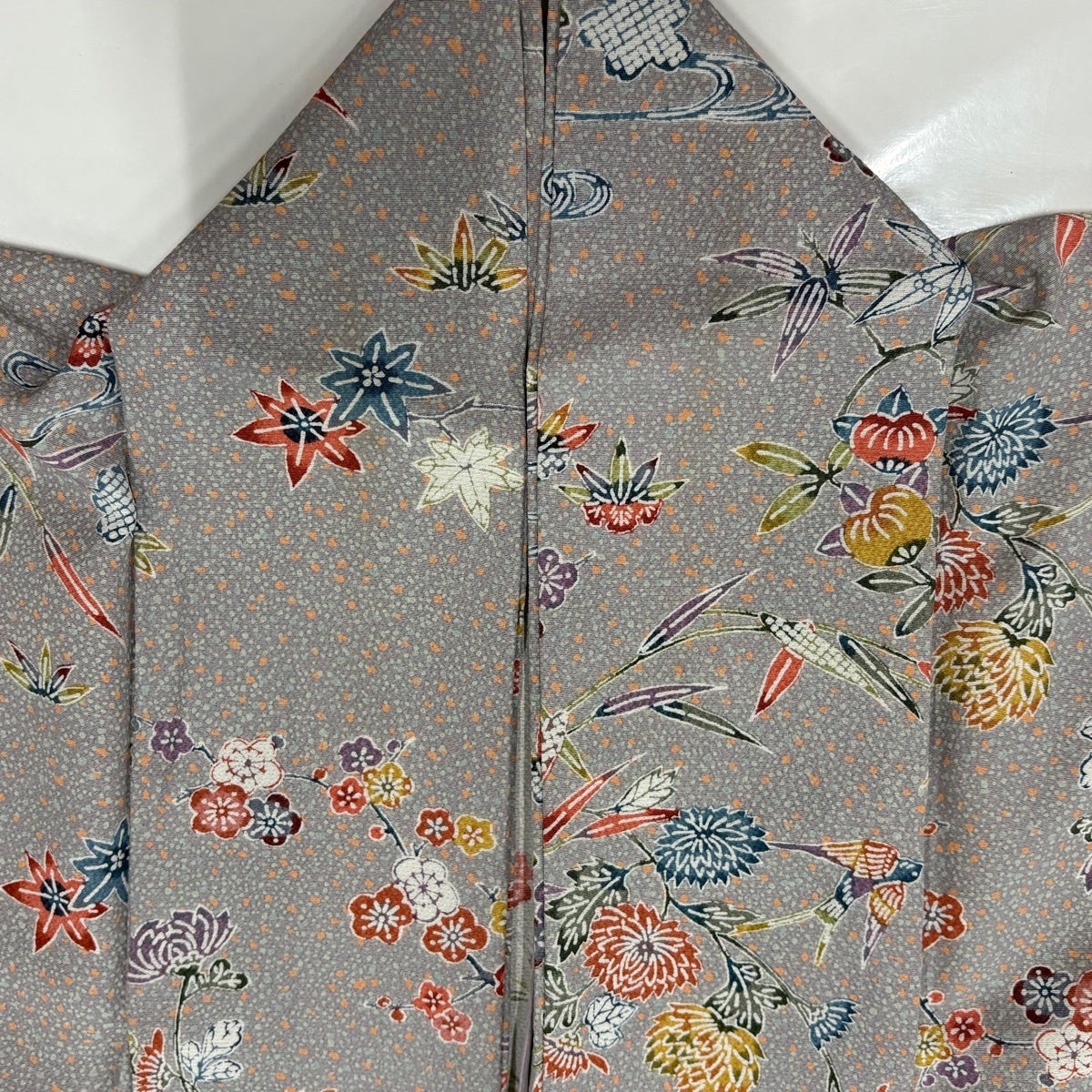 小紋 身丈158cm 裄丈66cm M 単衣 草花 燕 灰色 正絹 秀品｜中古・古着