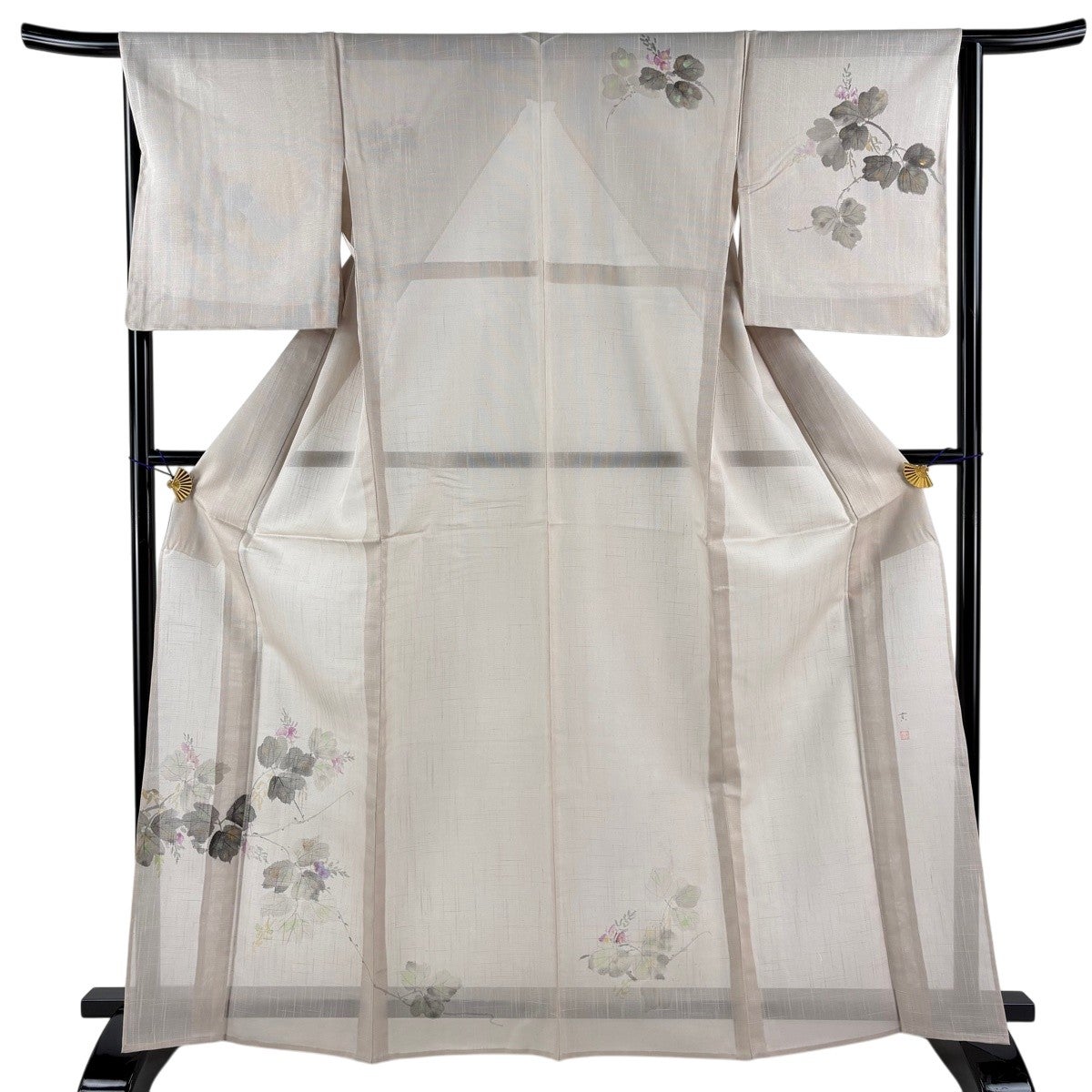 美品】 付下げ 身丈165.5cm 裄丈65.5cm M 薄物 夏紬地 落款あり 草花