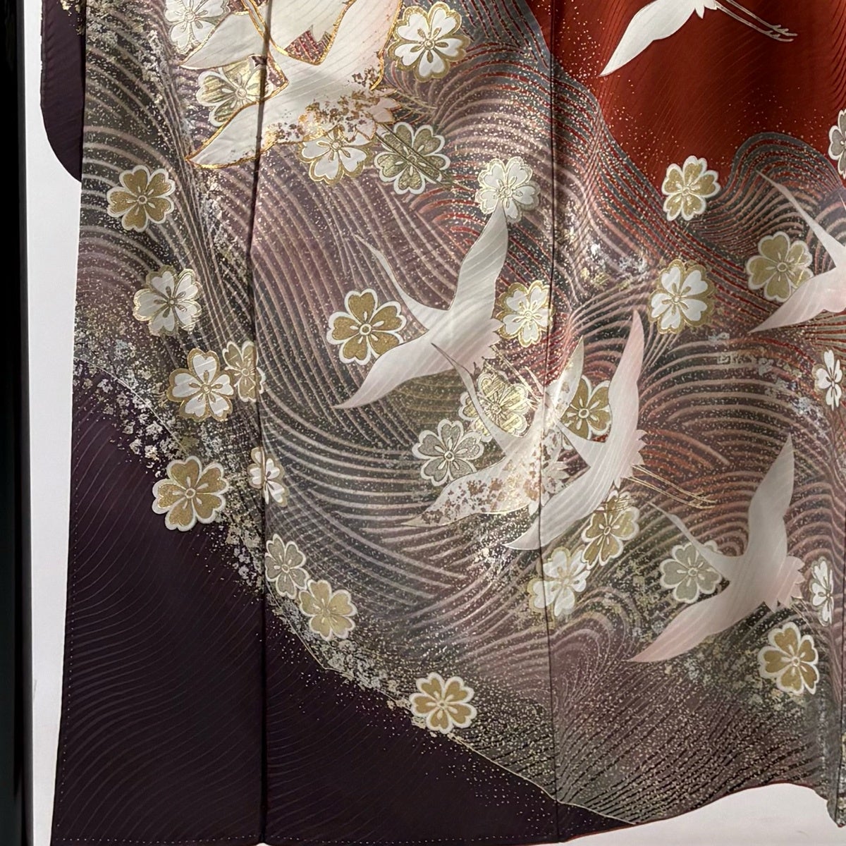 振袖 身丈154cm 裄丈63cm S 袷 谷崎潤一郎の世界 落款あり 鶴 桜 金糸