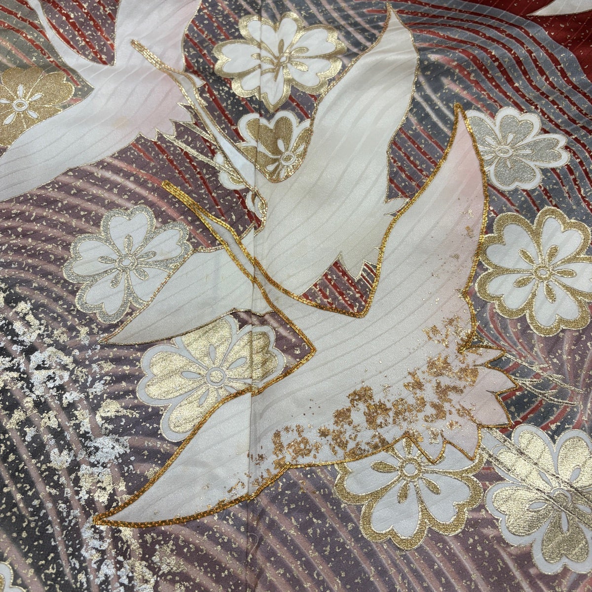 振袖 身丈154cm 裄丈63cm S 袷 谷崎潤一郎の世界 落款あり 鶴 桜 金糸