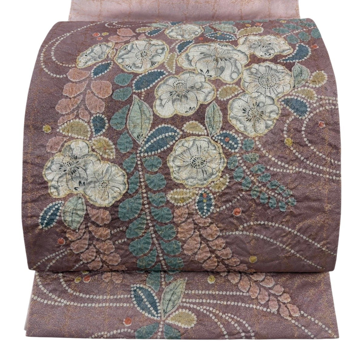 美品】 袋帯 名品 辻が花柄 銀通し 箔 紫 お太鼓柄 正絹｜中古・古着