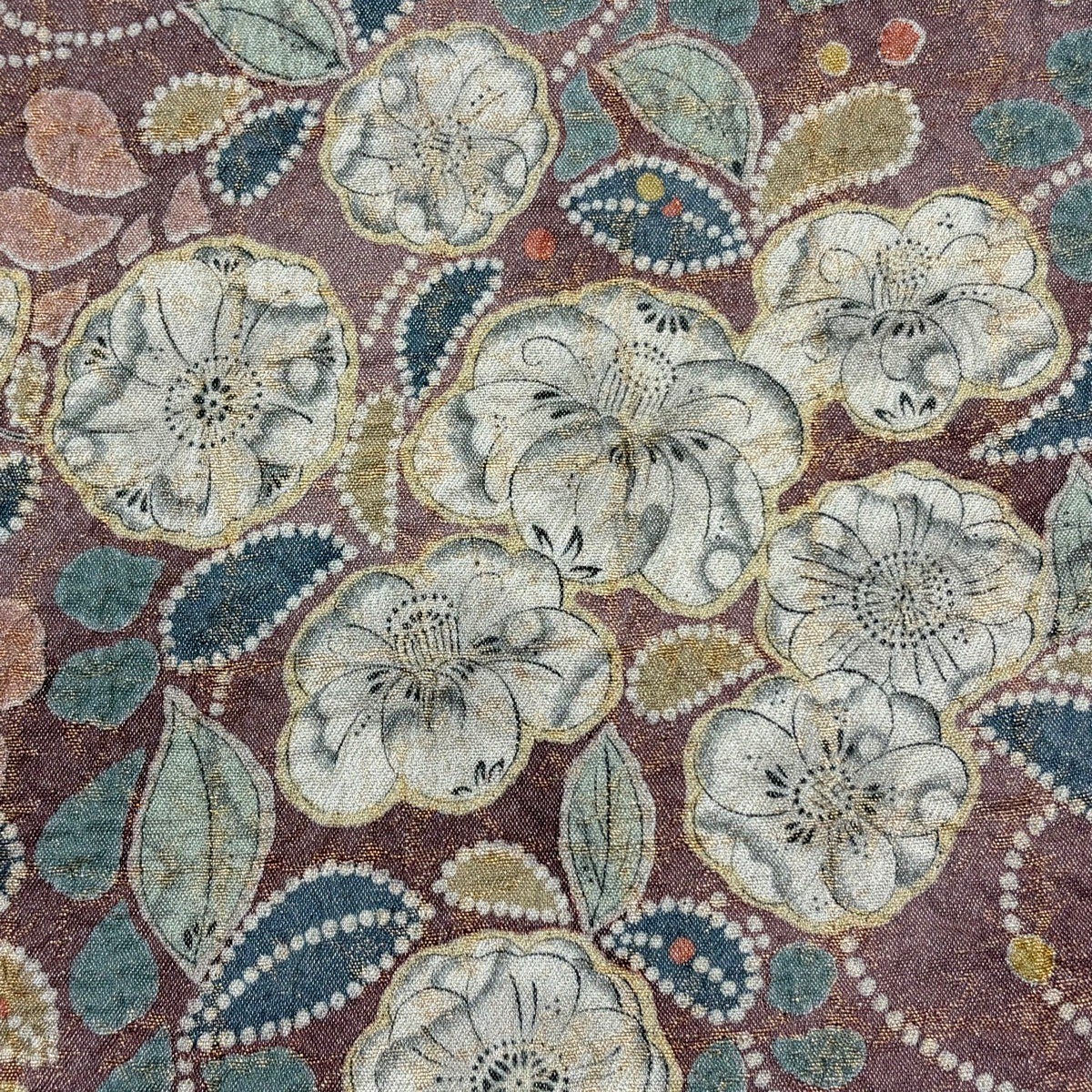 美品】 袋帯 名品 辻が花柄 銀通し 箔 紫 お太鼓柄 正絹｜中古・古着