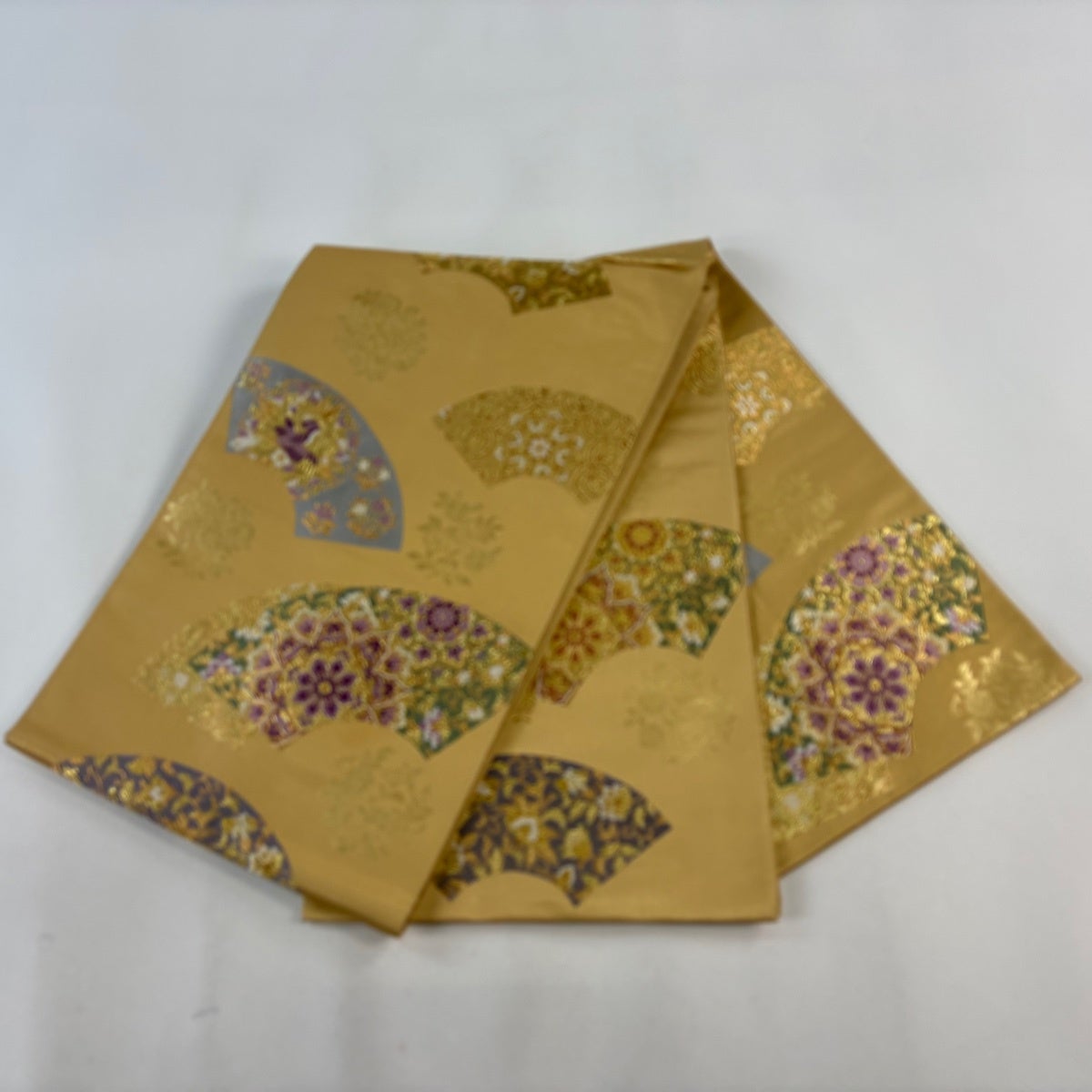 美品】 袋帯 逸品 じゅらく 落款あり 帝王紫 扇面 華文 金糸 箔