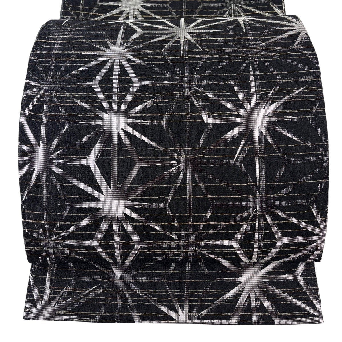 美品】 袋帯 逸品 斉藤三才 落款あり 麻の葉 金銀糸 黒 全通 正絹