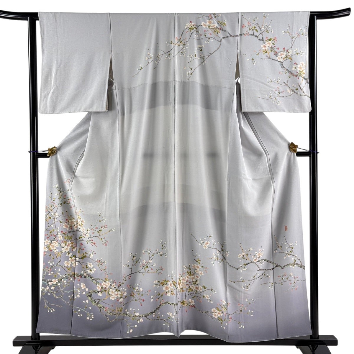 付け下げ　水墨画　身丈150.5　裄62　樹木　雪持ち　着物　051b 訪問着 身丈155cm 裄丈62.5cm S 袷 阿部佳雪 落款あり 桜 染め分け